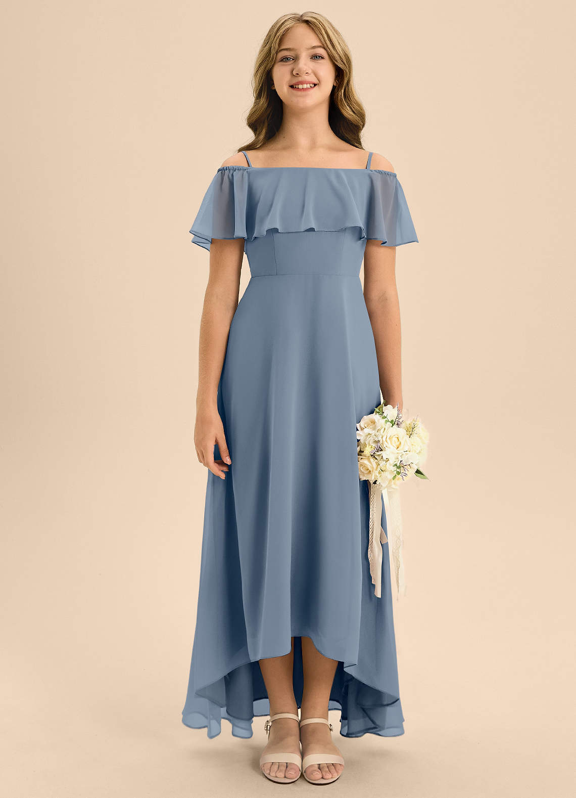Azazie Maggie Junior Twilight A-Line Off the Shoulder Chiffon Dress image1