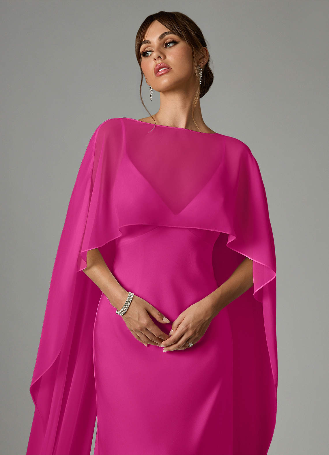 Azazie Stefania Vestidos de madrinha de casamento Vestido Fúcsia de Cetim elástico de Linha A image4