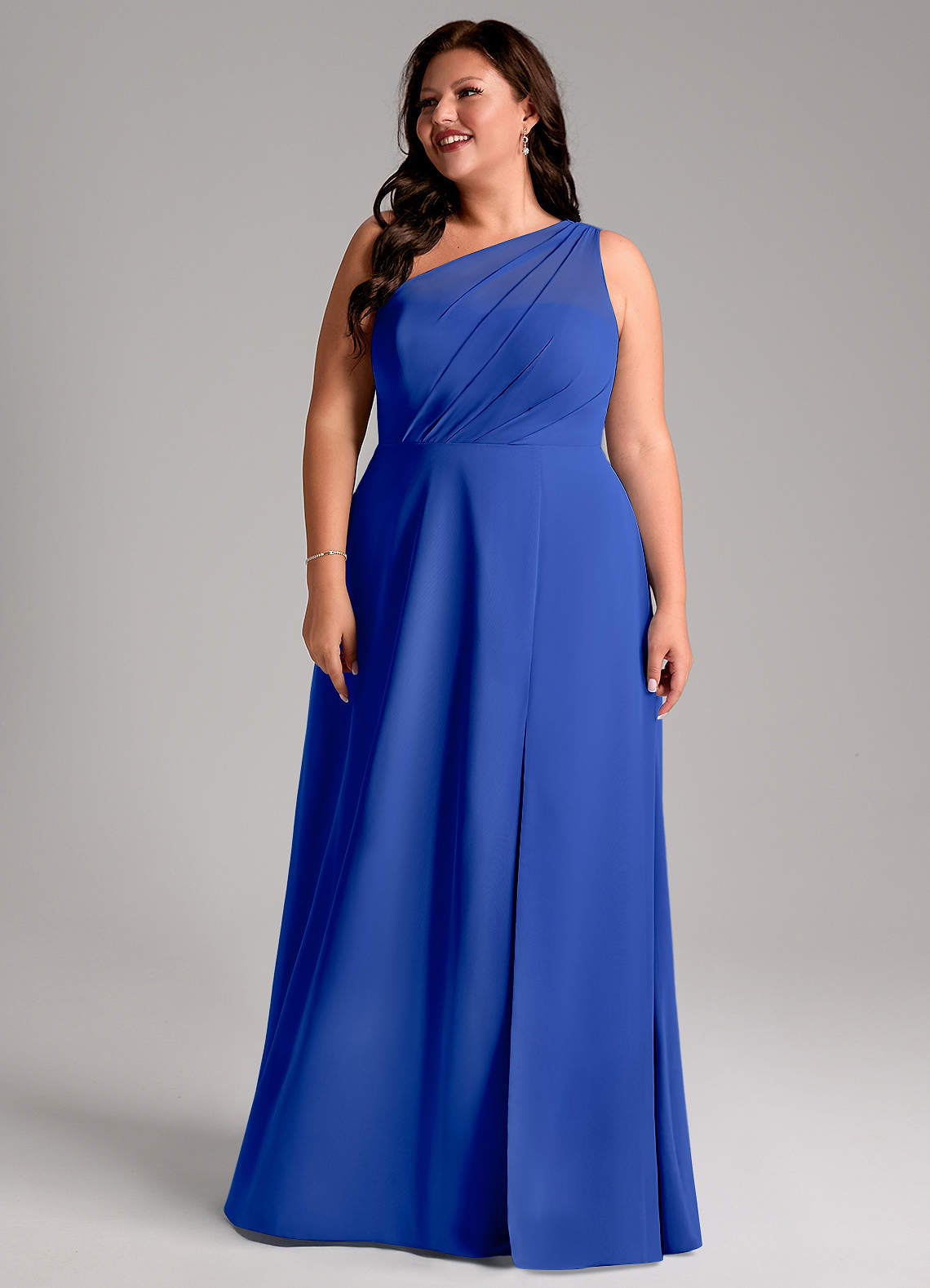 Azazie Phaedra Abiti da Damigella Abito A-Line in Chiffon Monospalla Blu Reale image1