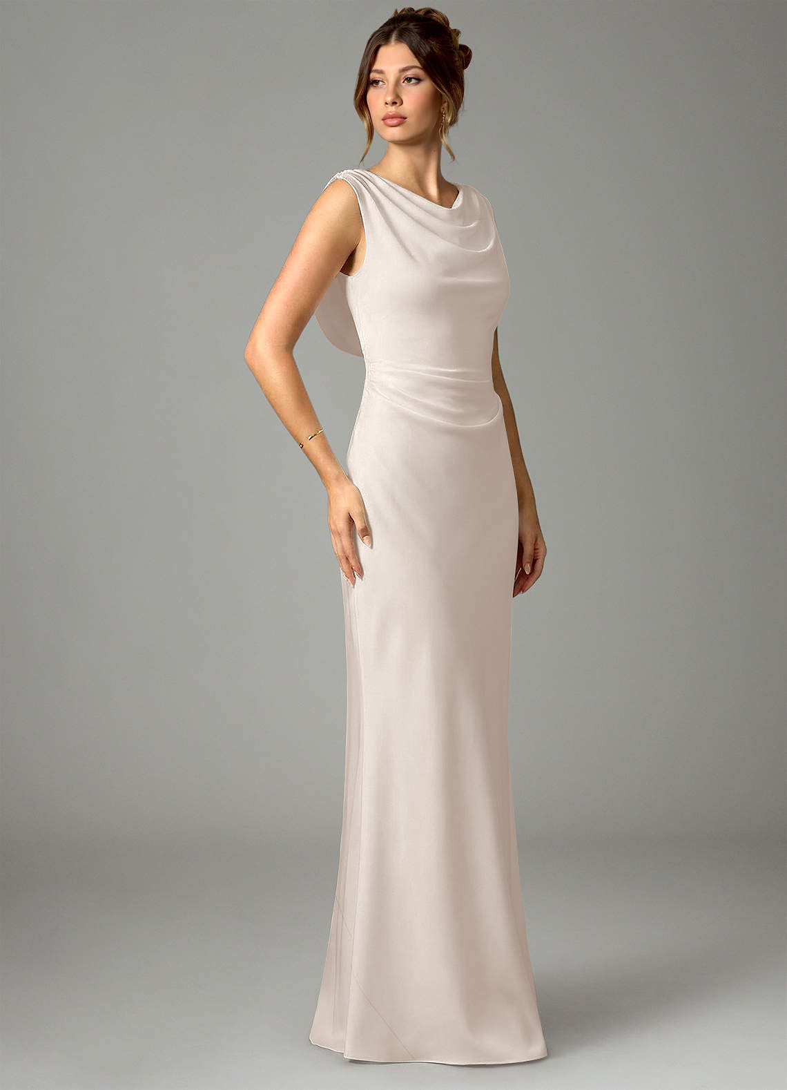 Azazie Kieryn Bridesmaid Dresses White Alabaster Mermaid Pleated Stretch Satin Dress image2