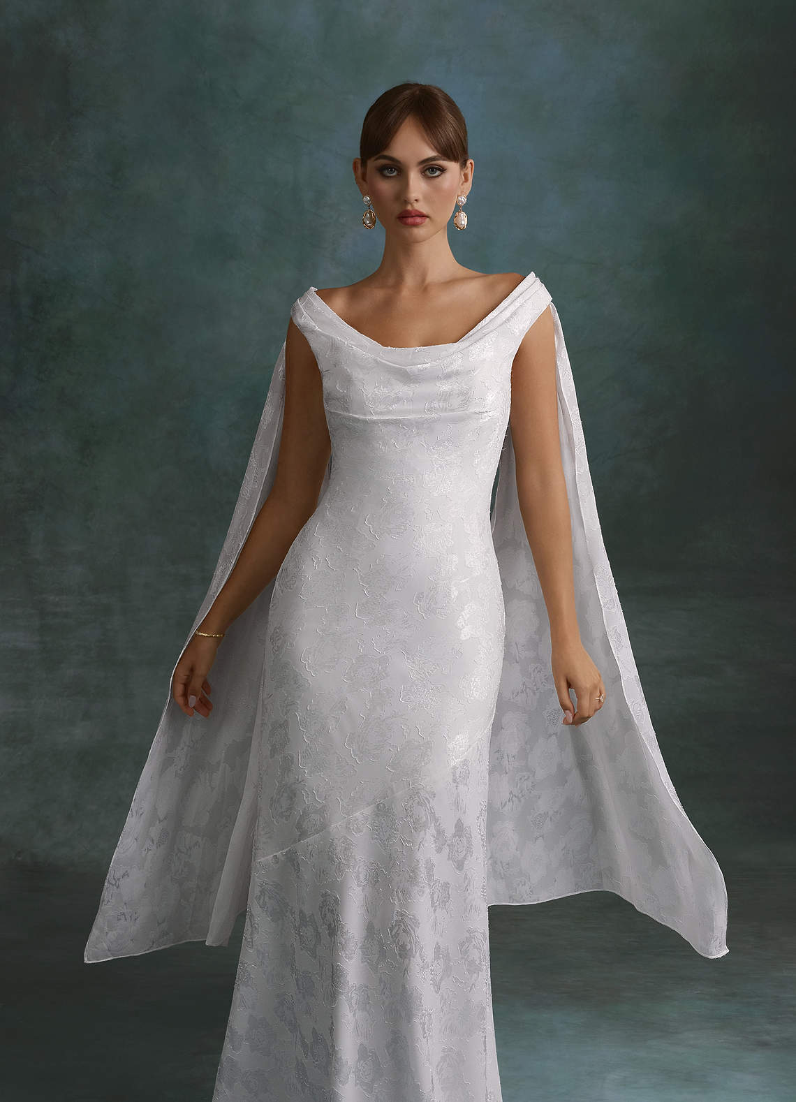 Azazie Georgina Wedding Dresses Diamond White Sheath Floral Burnout Dress image5