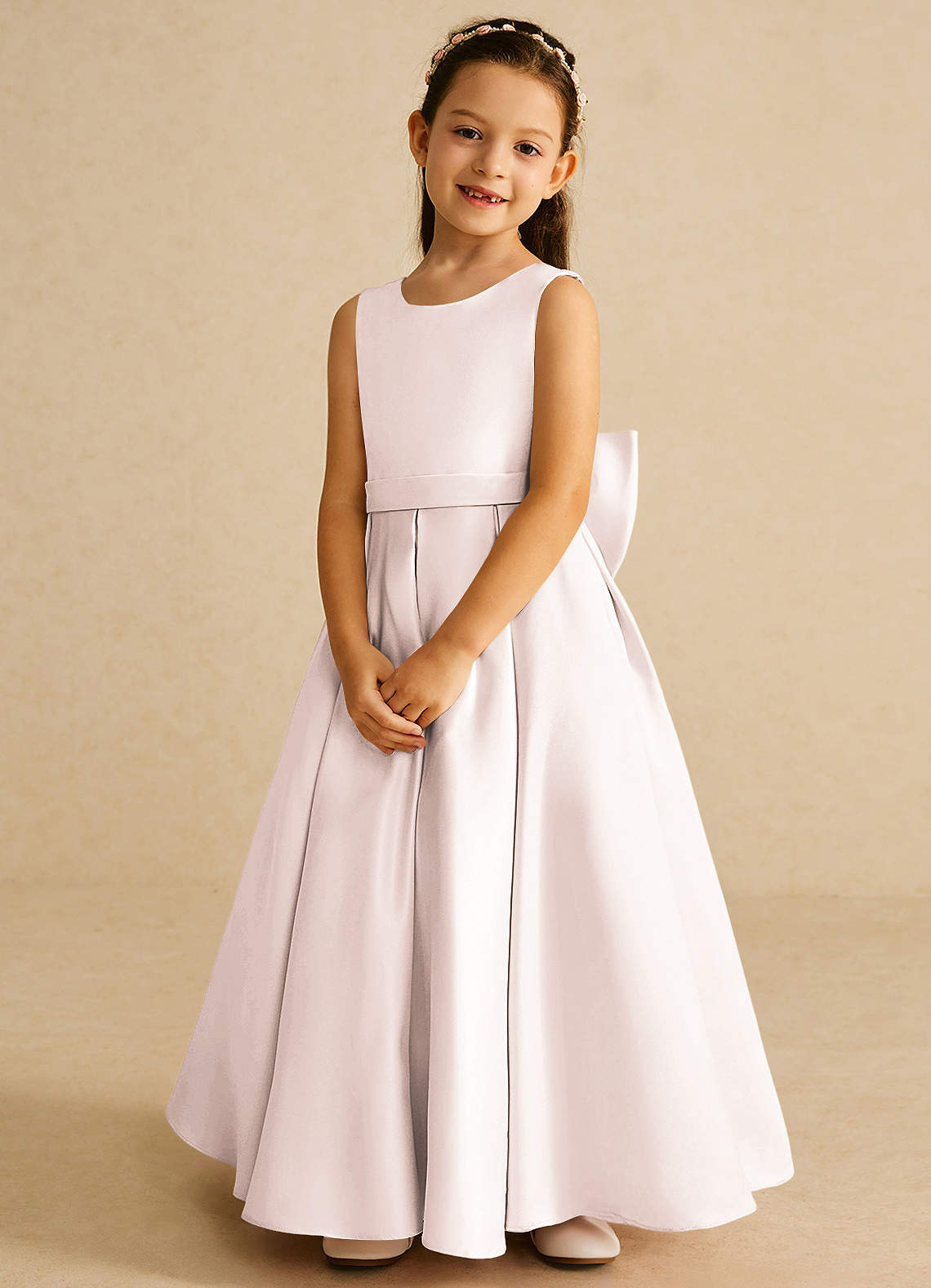 Azazie Pipsy Flower Girl Dresses Rose Petal A-Line Bow Matte Satin Dress image3