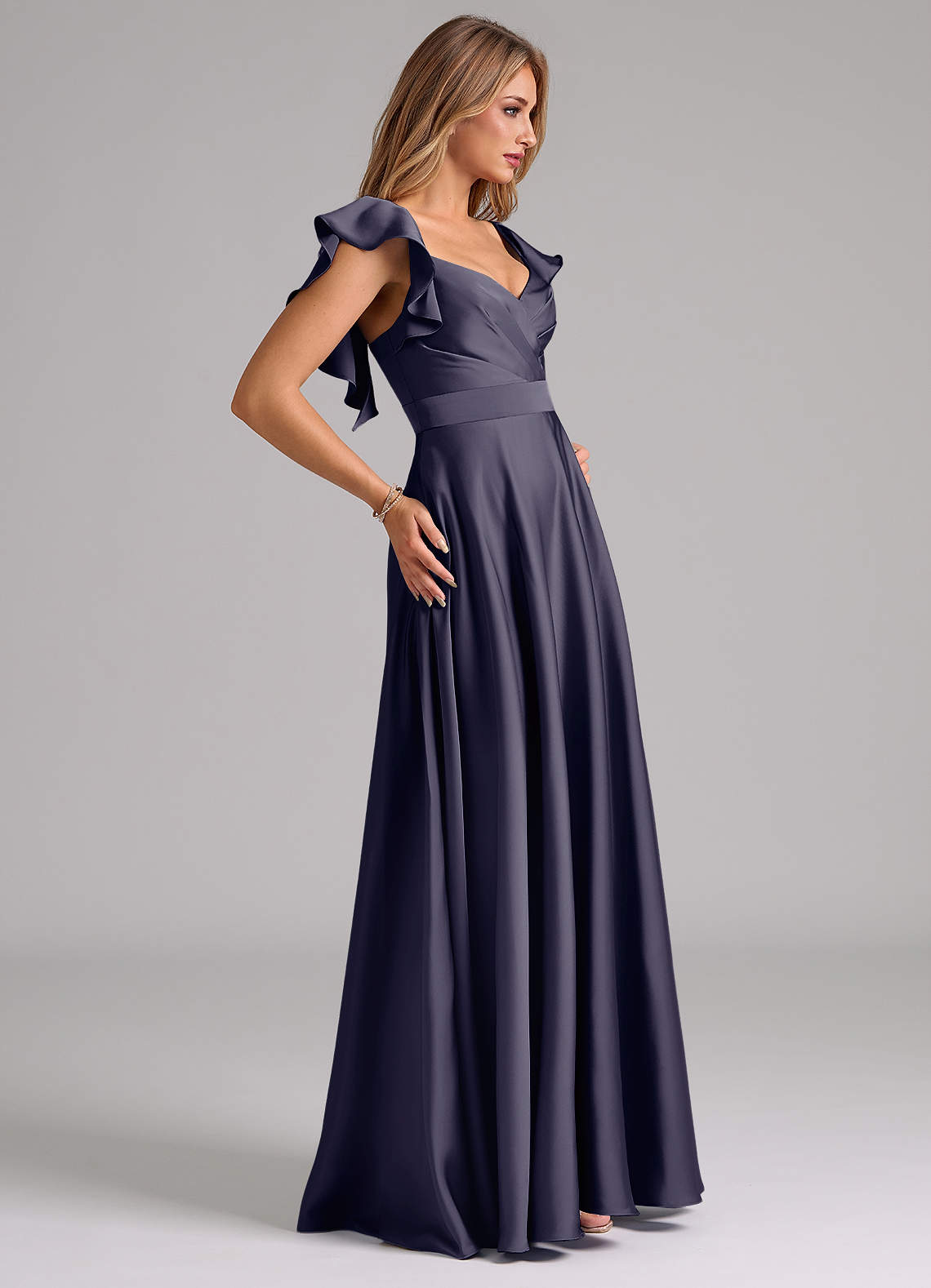 Azazie Leilani Bridesmaid Dresses Stormy A-Line Ruched Stretch Satin Dress image5