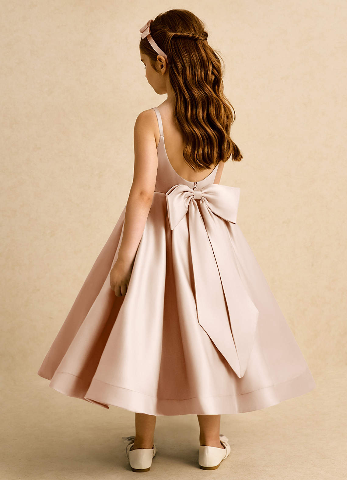 Azazie Babs Blumenmädchenkleider Ballkleid Plissee Matte Satin Kleid Englisches Rosa image1