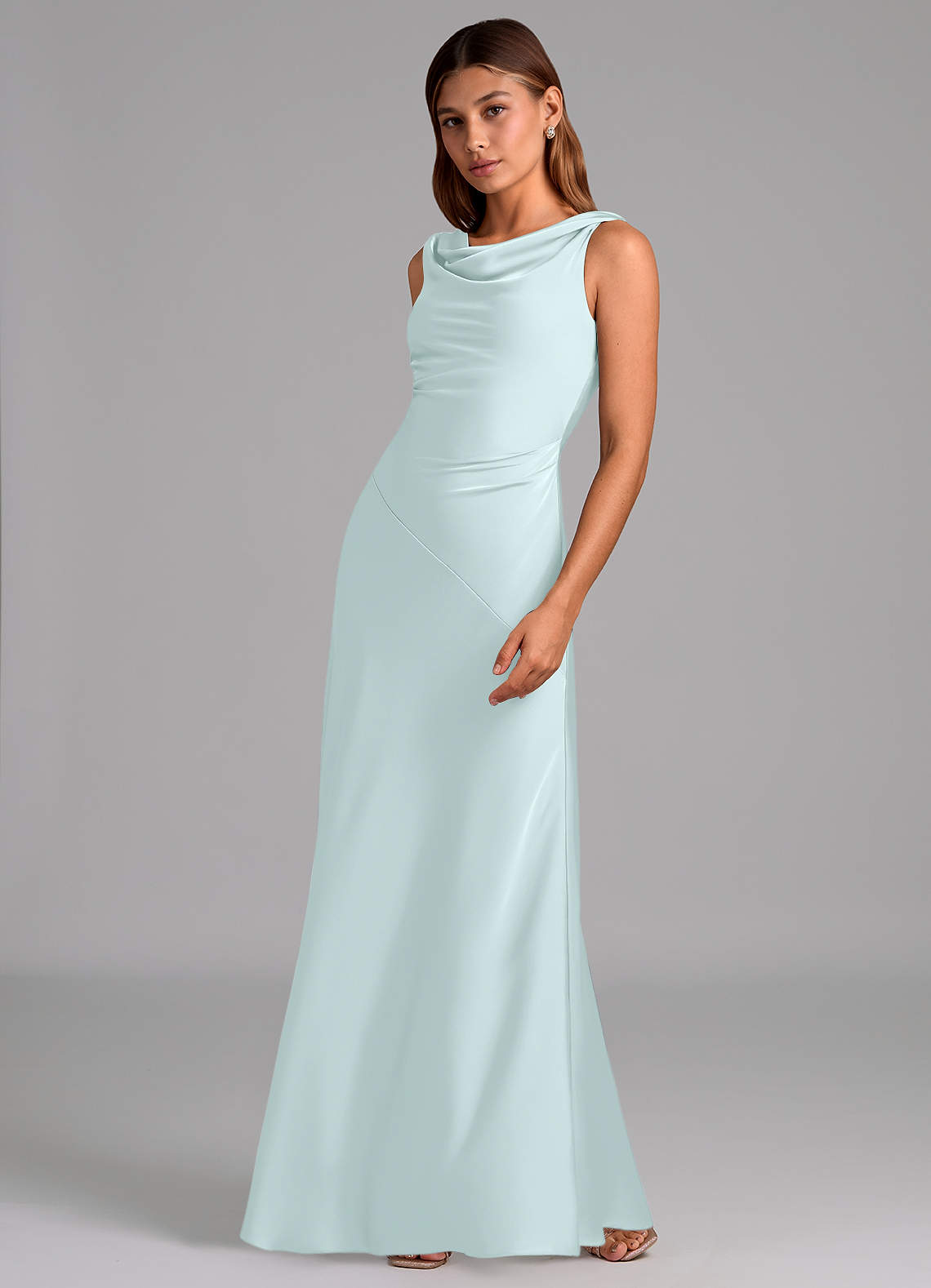 sea glass green bridesmaid dresses Long Sleeve V-Neck Sheath Chiffon Bridesmaid Dress in Sea Glass, Sea Glass / 28