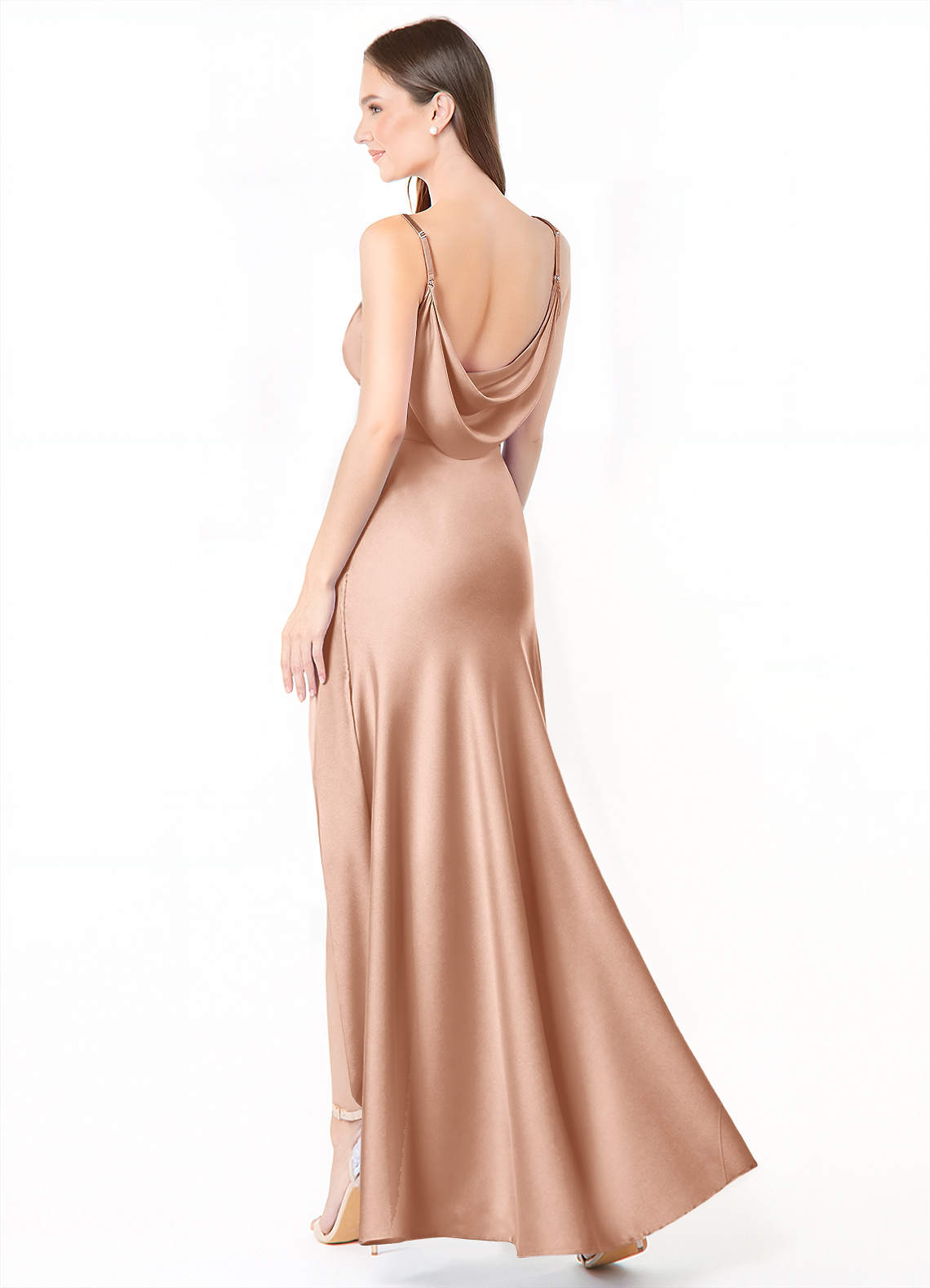 Azazie Alaija Bridesmaid Dresses Rose Gold Mermaid Side Slit Stretch Satin Dress image1