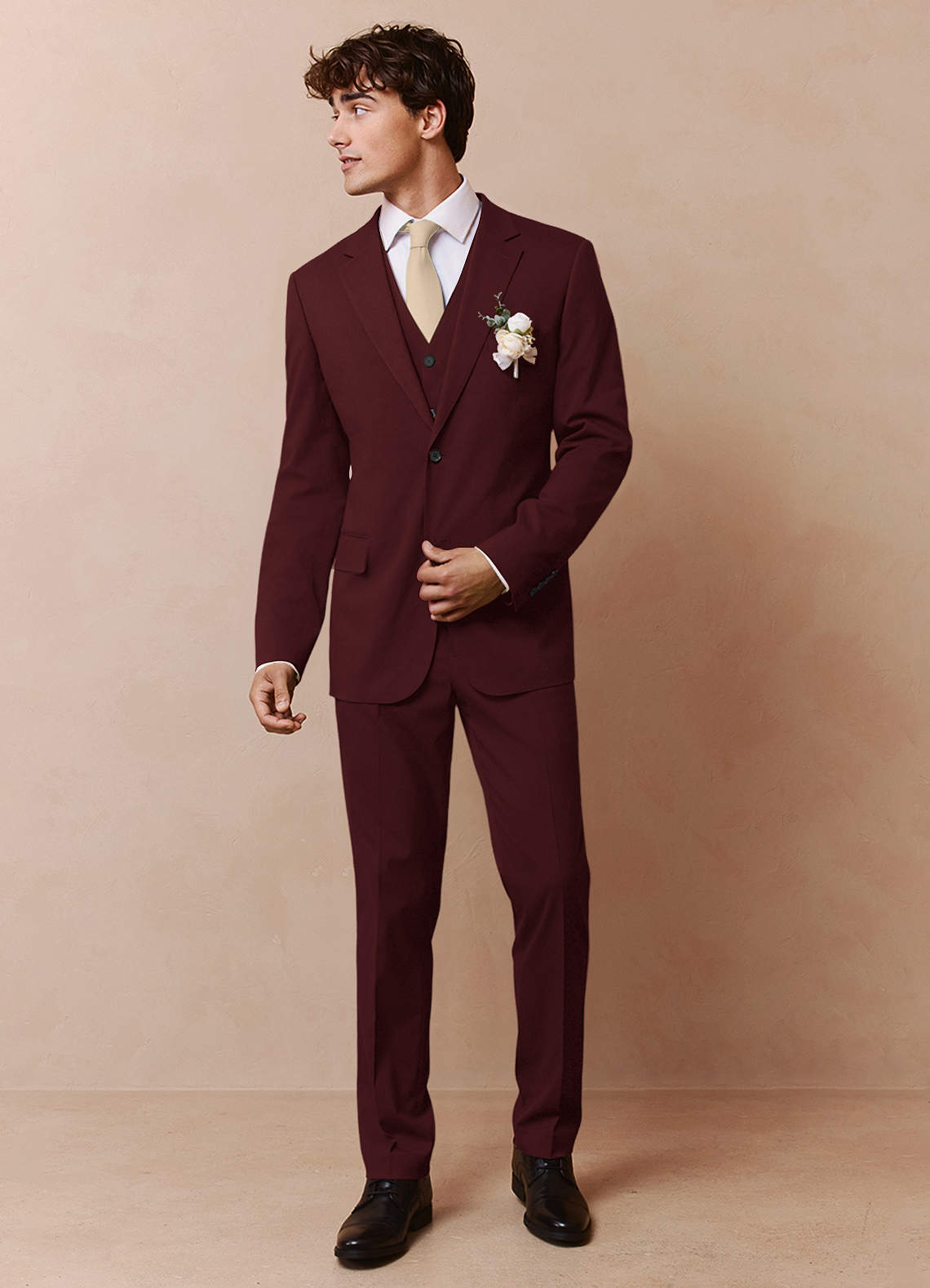 front Savile Burgundy Wool Blend 3-Piece Suit