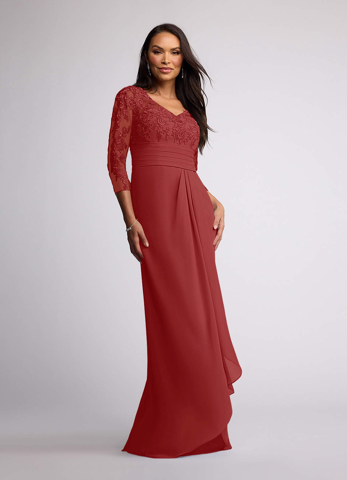 Azazie Joan Mother of the Bride Dresses Rust Sheath V-Neck Lace Chiffon Dress image1