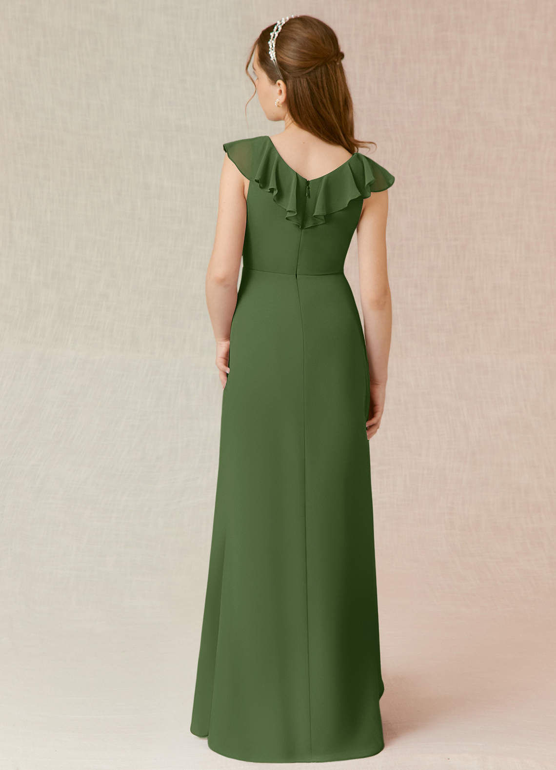 Olive green store junior bridesmaid dress