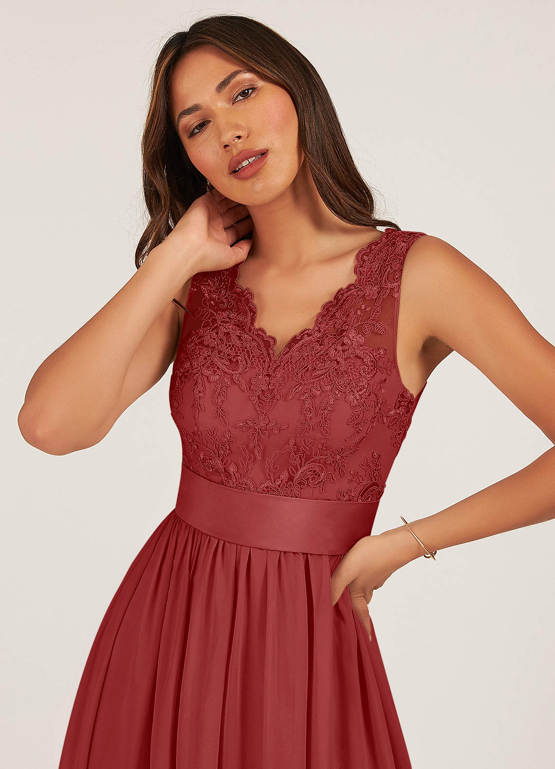 Azazie Gertrude Bridesmaid Dresses Rust A-Line Lace Chiffon Dress image5