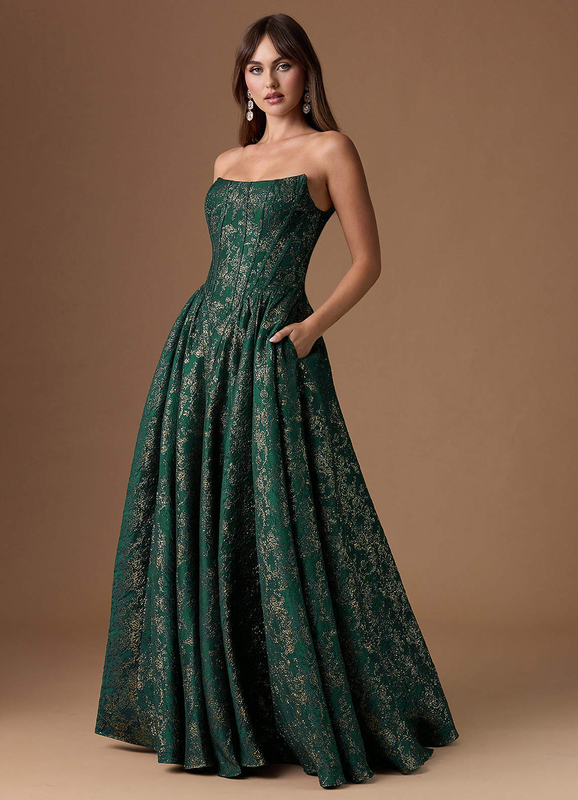 Azazie Gilded Emerald Sleeveless Ball Gowns Evening Dress / Gown