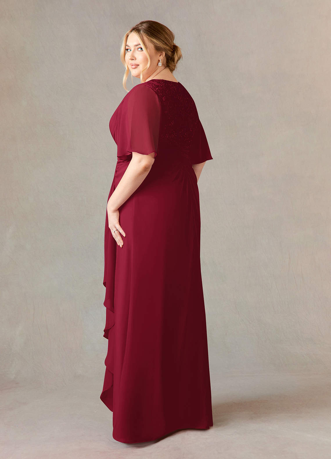 Azazie Carson Mother of the Bride Dresses Burgundy A-Line V-Neck Lace Chiffon Dress image8