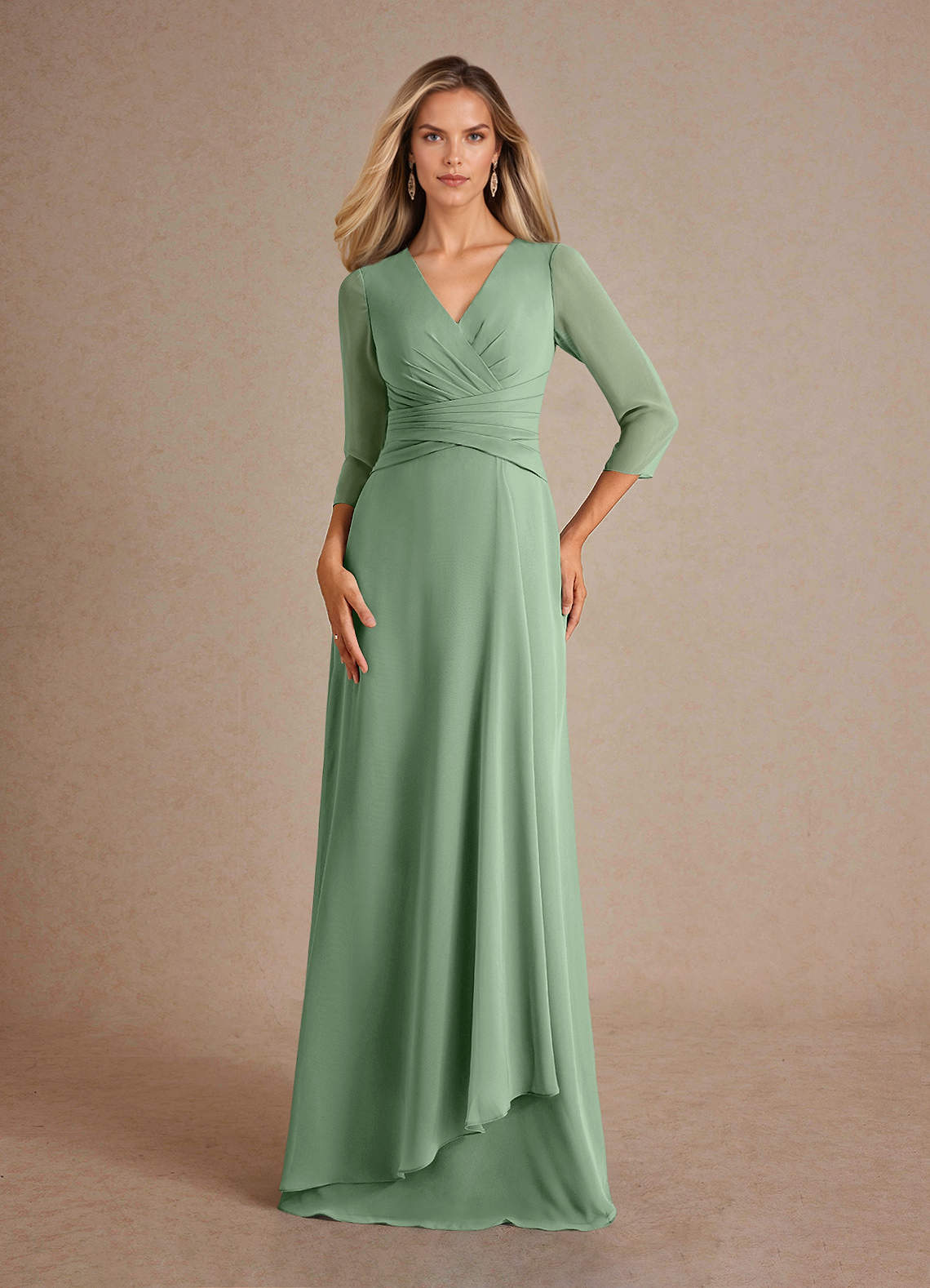 Azazie Mayfield Vestidos para mãe da noiva Vestir Matchá de Chiffon de Linha A com Plissado image1