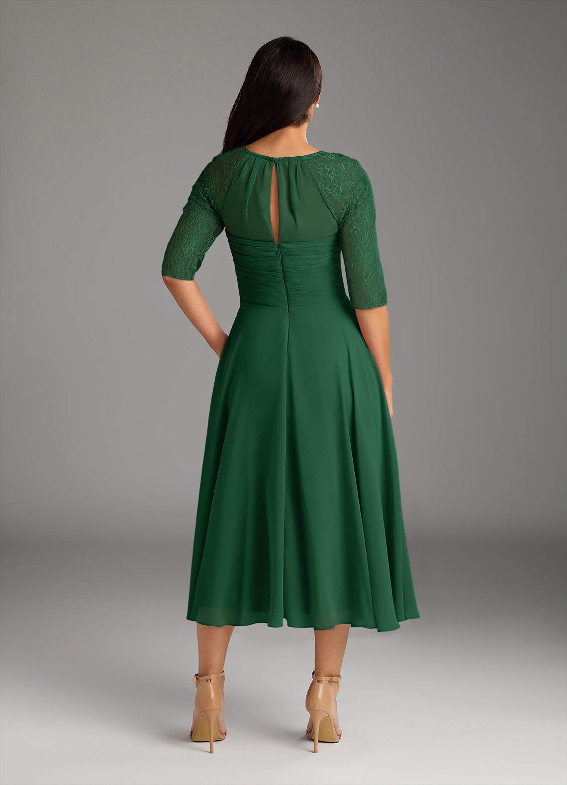 green emerald velvet dress Dark Green Formal Dresses Satin Spaghetti Straps Tea Length Back Zip  Stretch Satin Formal Dress main image 0