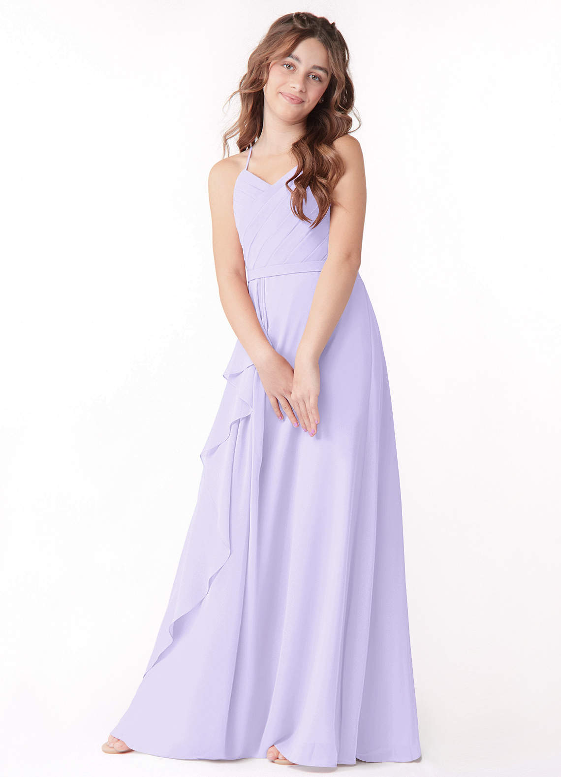 Azazie Dawn A-Line Pleated Chiffon Floor-Length Junior Bridesmaid Dress image1