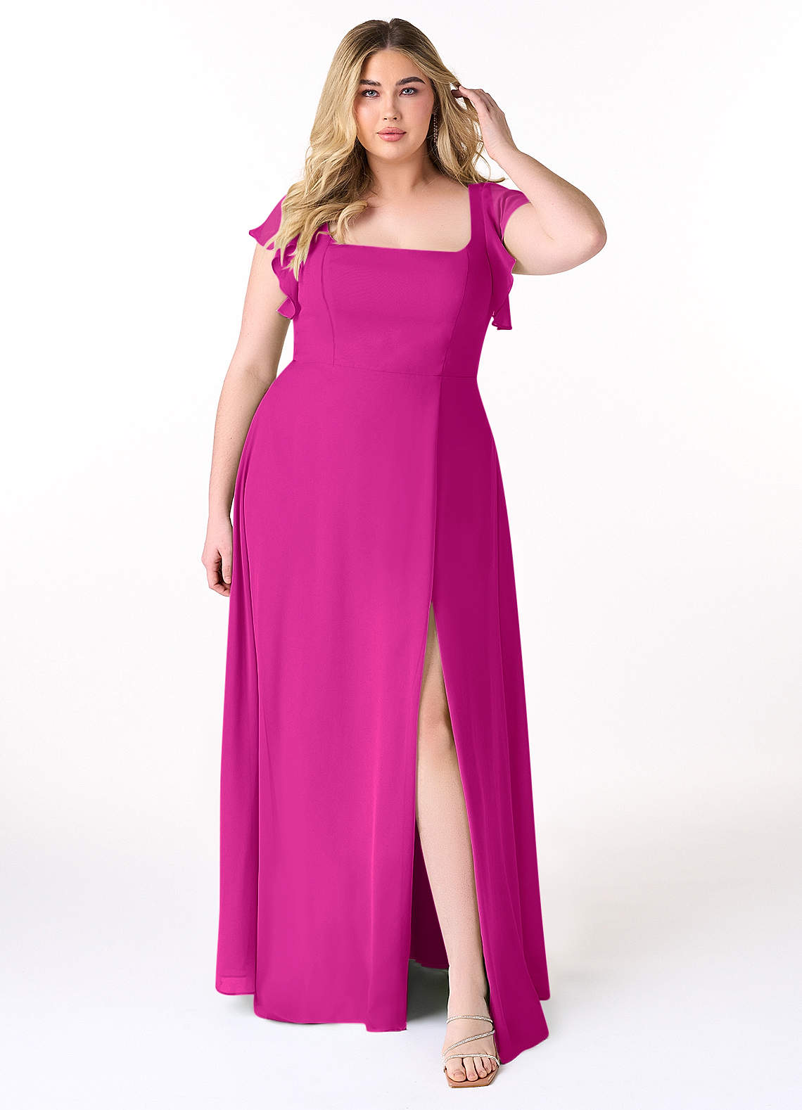 Azazie Bondi Bridesmaid Dresses Fuchsia A-Line Ruffled Chiffon Dress image1