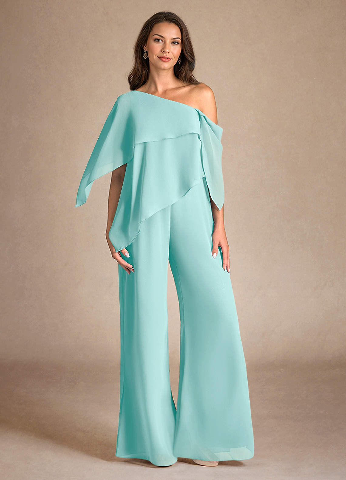Azazie Halima Mother of the Bride Dresses Aqua Jumpsuit/Pantsuit Side Slit Chiffon Dress image1