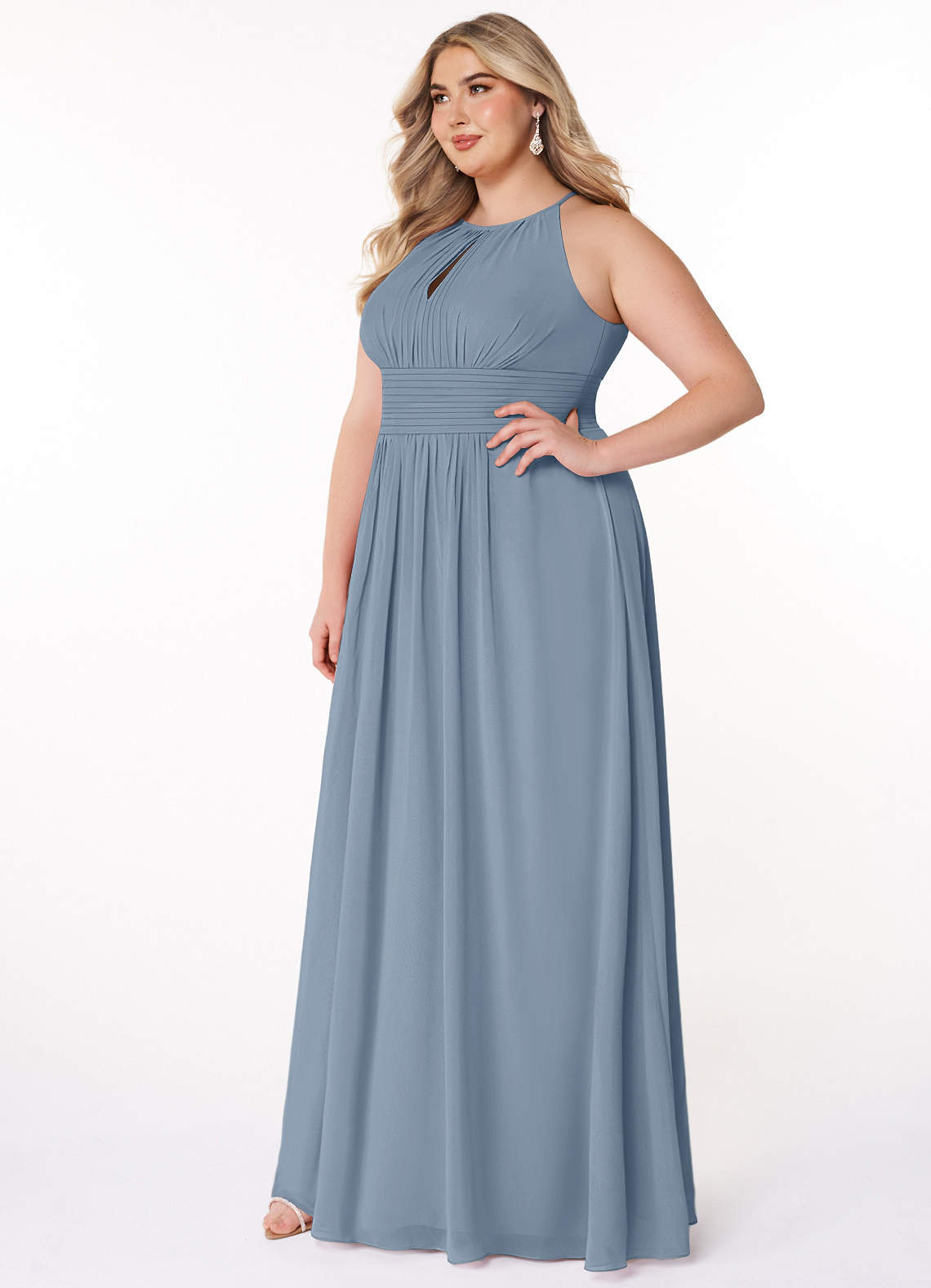 Azazie Bonnie Bridesmaid Dresses Dusty Blue A-Line Keyhole Ruched Chiffon Dress image7
