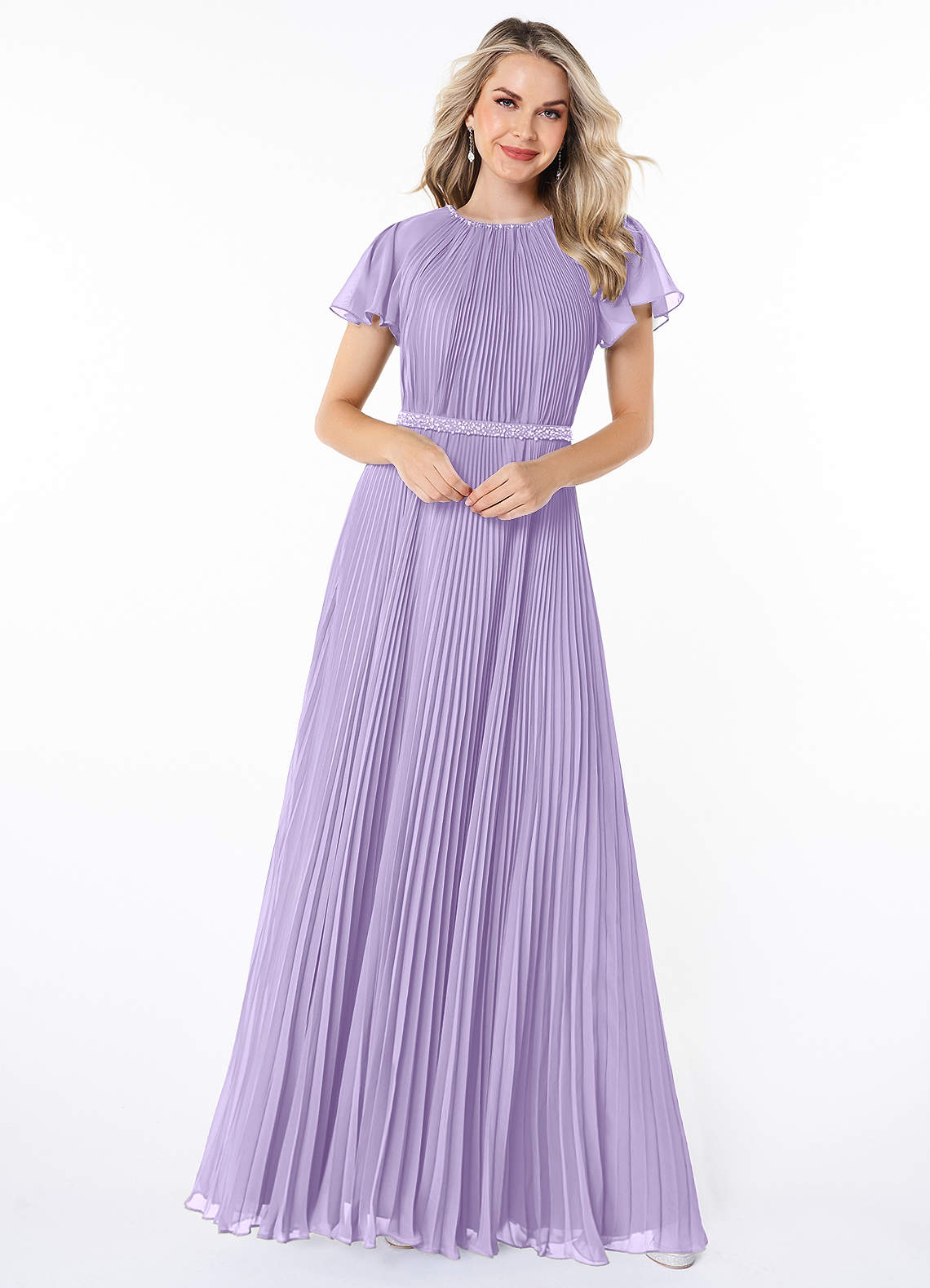 Azazie Kara Modest Bridesmaid Dresses A-Line Pleated Chiffon Floor-Length Dress image3