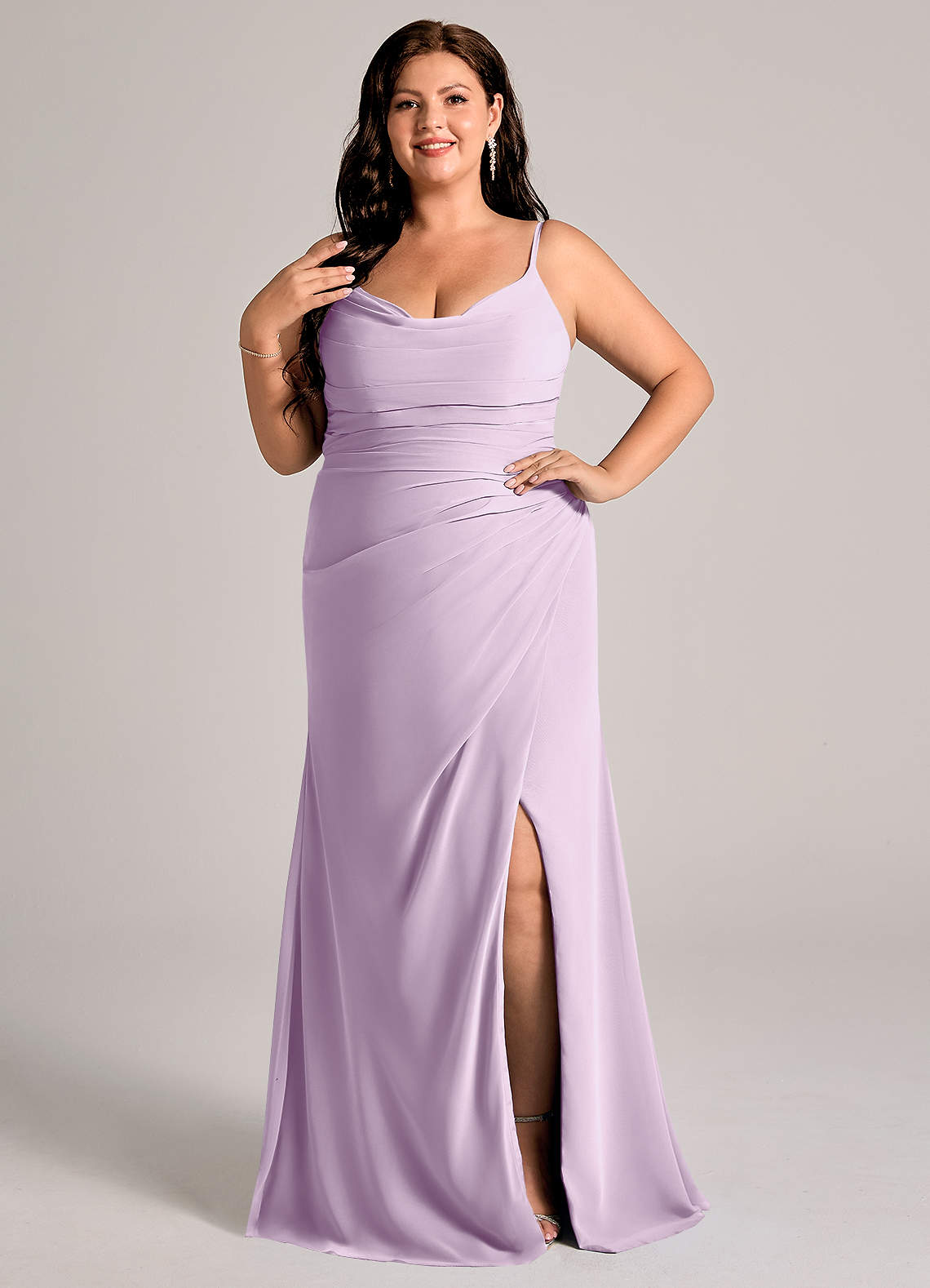 Azazie Deandra Bridesmaid Dresses Frosted Lilac Mermaid Pleated Chiffon Dress image1