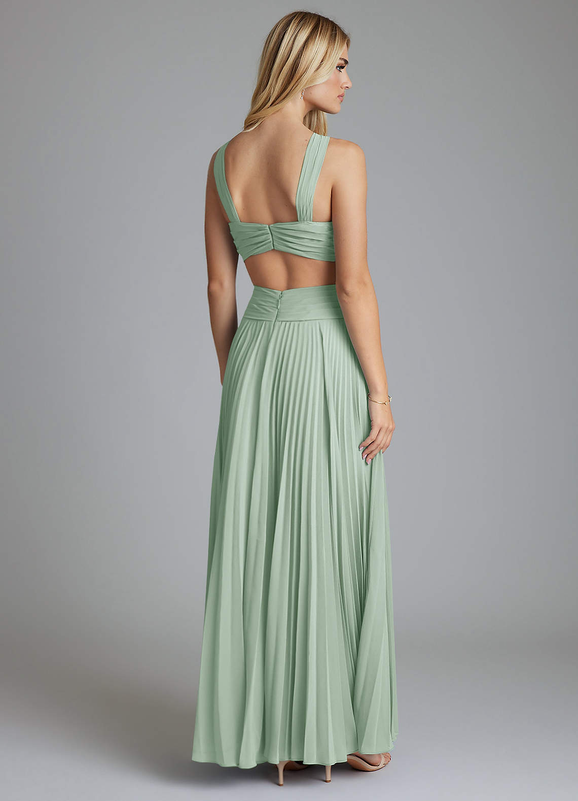 Azazie Hosanna Essayer des robes à la maison Robe Trapèze en Mousseline de soie Plissée Agave image2