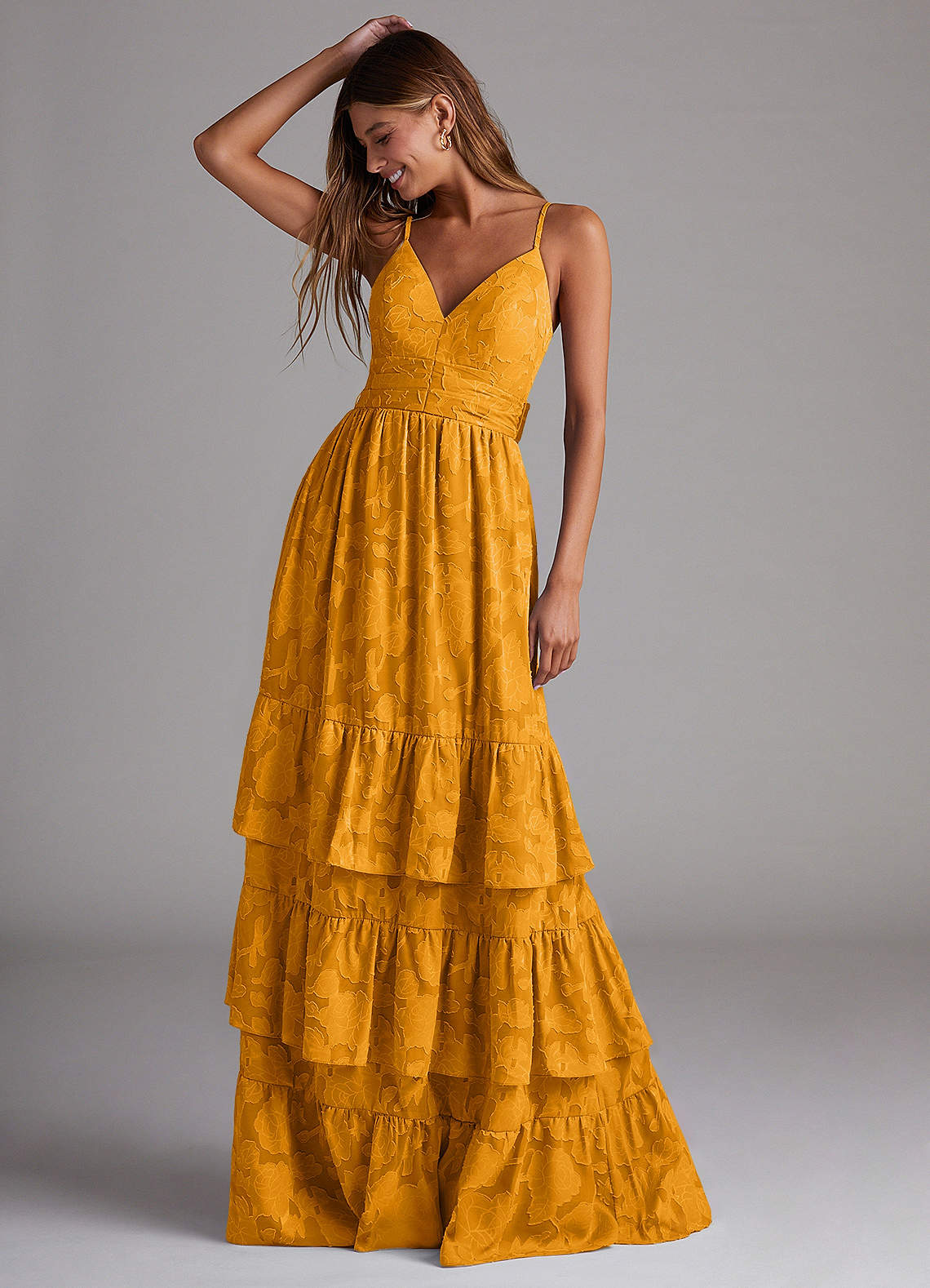 Azazie Nathalia Bridesmaid Dresses Butterscotch A-Line Bow Floral Burnout Dress image1