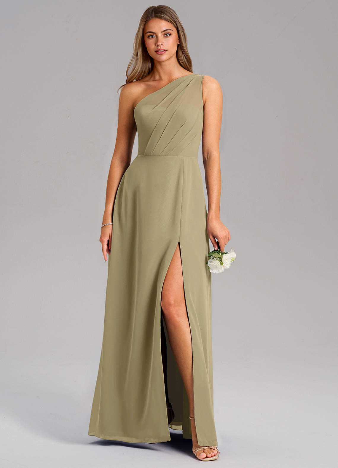 Azazie Phaedra Bridesmaid Dresses Moss Green A-Line One Shoulder Chiffon Dress image1