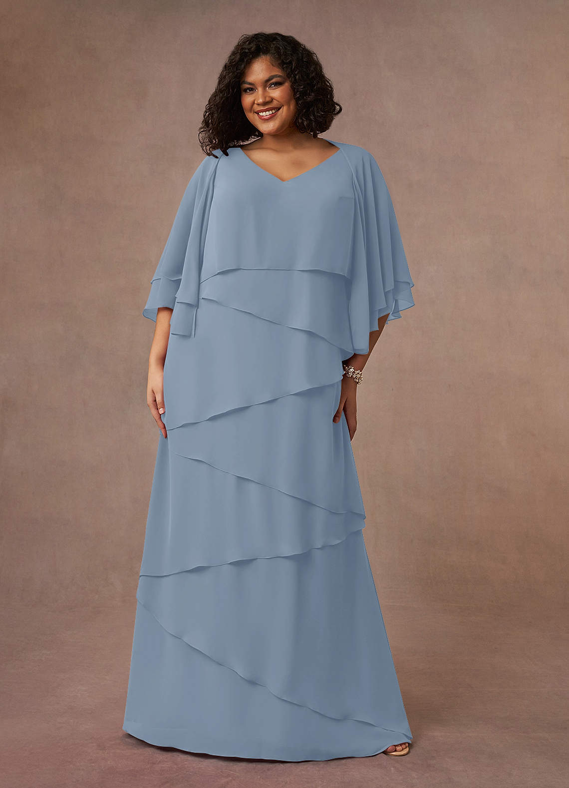 Azazie OHara Mother of the Bride Dresses Dusty Blue A-Line V-Neck Chiffon Dress image1