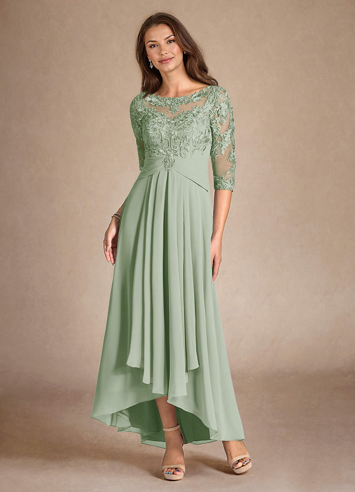 Azazie Marietta Mother of the Bride Dresses Dusty Sage A-Line Lace Dress image5