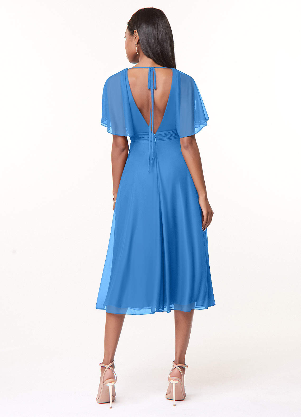 Azazie Tinsley Venta Final Vestido de Agave de Malla de Corte en A con Plisado image1