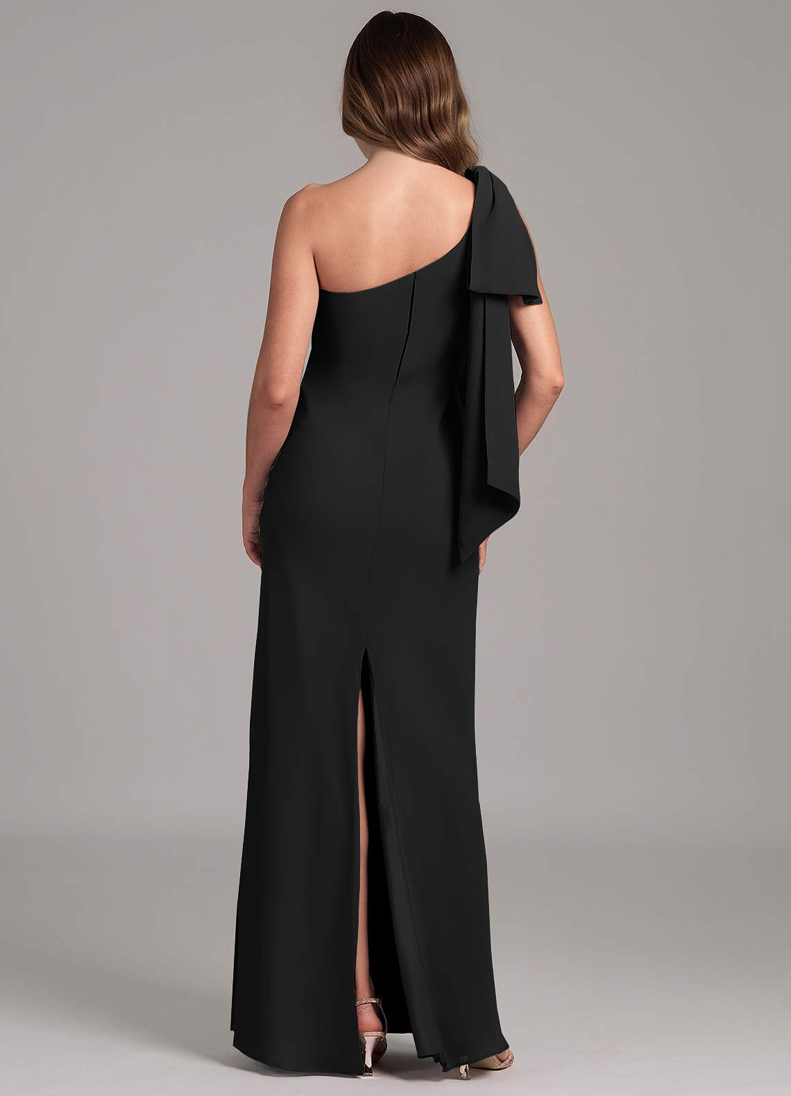 Azazie Capri At-home Try On Dresses Black A-Line One Shoulder Chiffon Dress image1