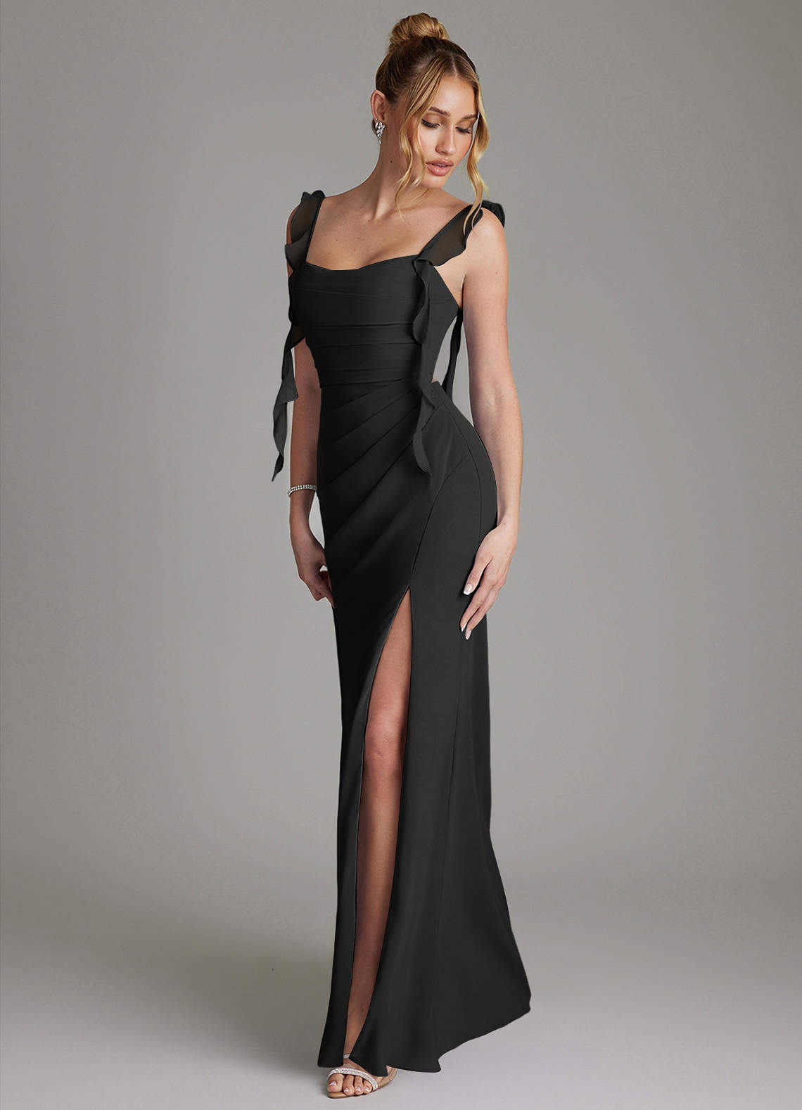 Azazie Jessamine At-home Try On Dresses Black Mermaid Corset Chiffon Dress image5