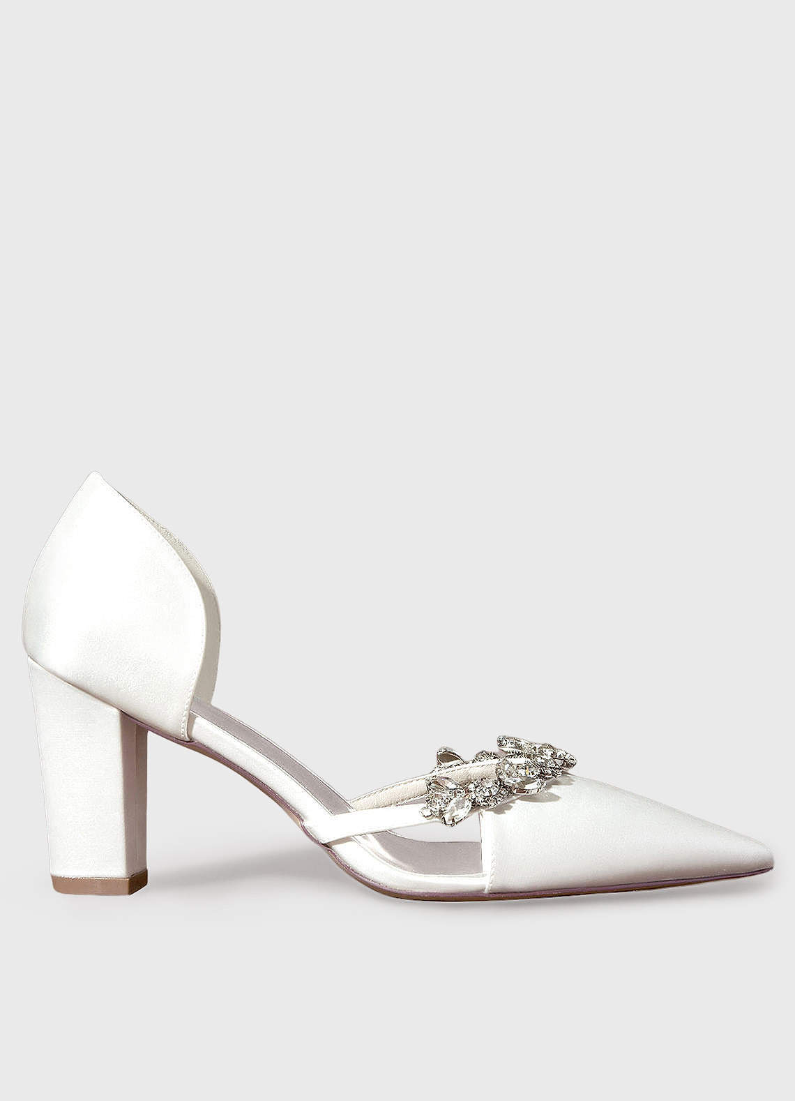 front Crystal Strap Pointed Toe Satin Pumps