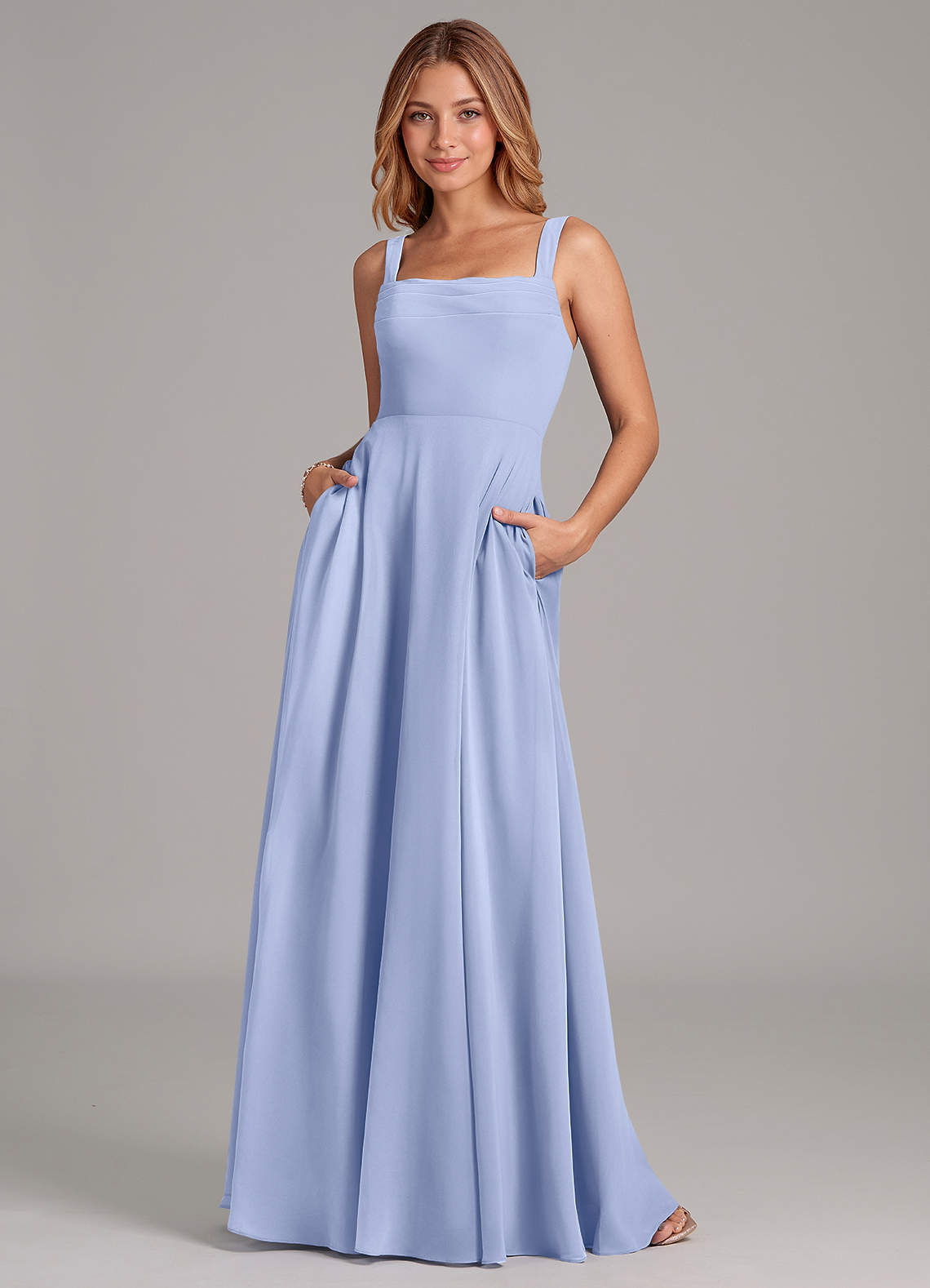 Azazie Shaude Brautjungfernkleider A-Linie Plissee Chiffon Kleid Eis image1
