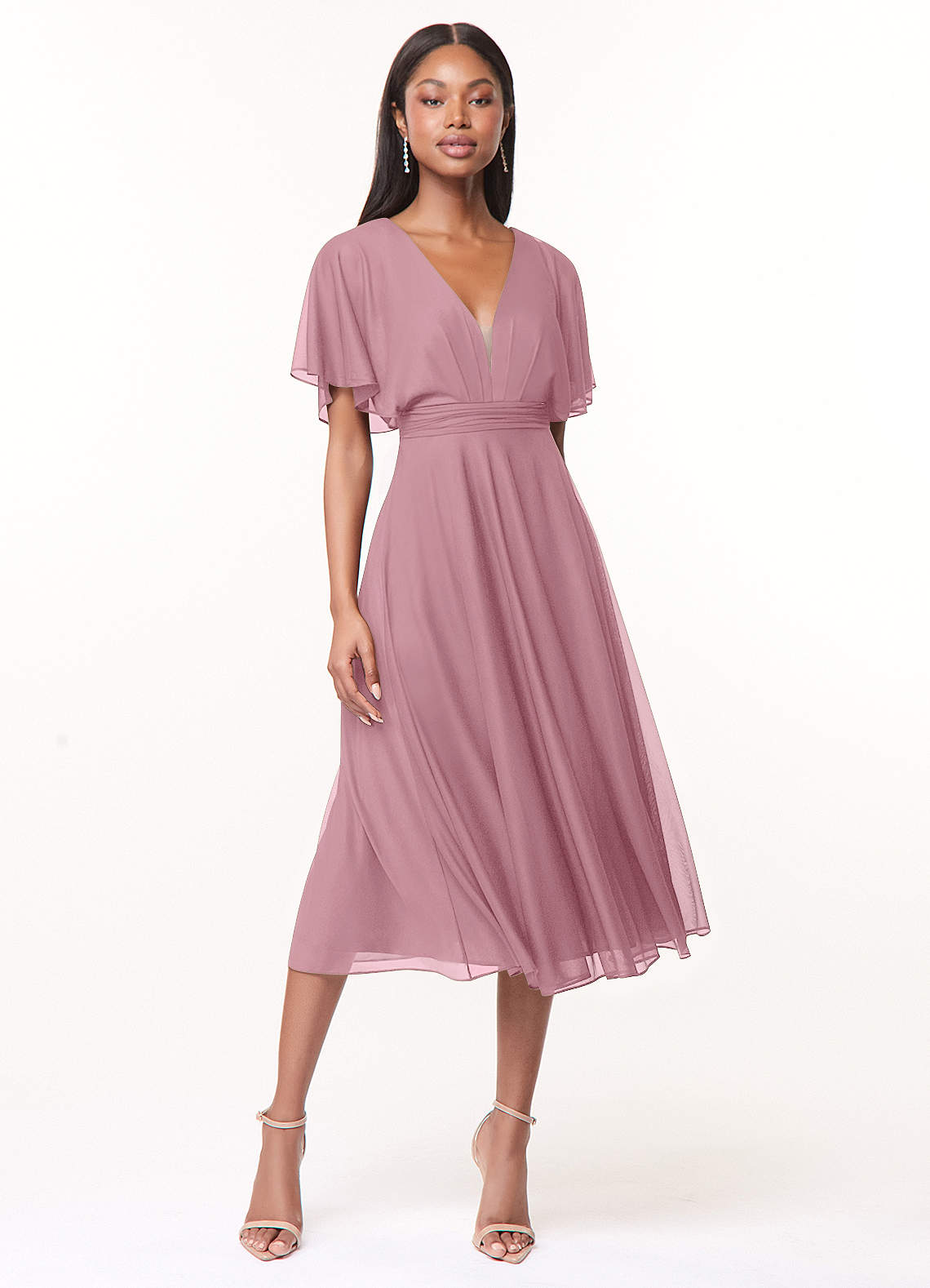 Azazie Tinsley Brautjungfernkleider A-Linie Plissee Gittergewebe Kleid Vintage Mauve image1