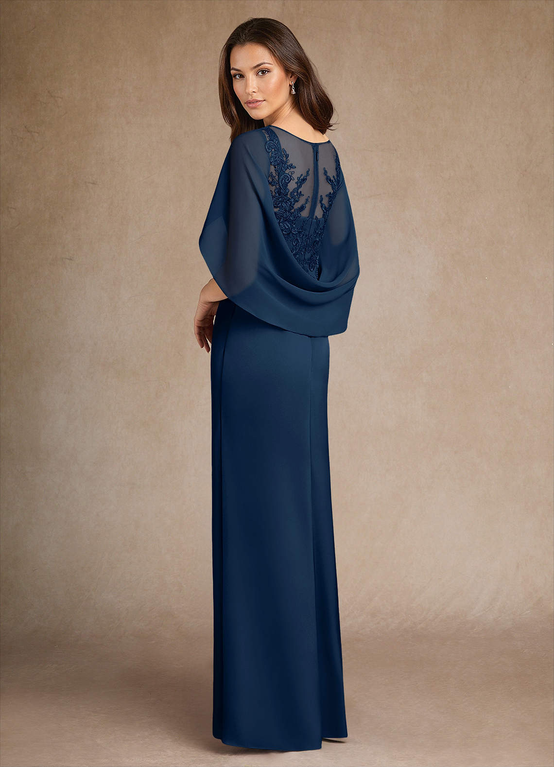 Azazie Hera Mother of the Bride Dresses Dark Navy A-Line Lace Stretch Satin Dress image2