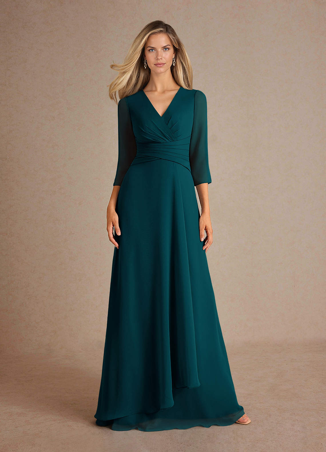 Azazie Mayfield Abiti per la Madre della Sposa Abito A-Line in Chiffon Plissettato Pino image5