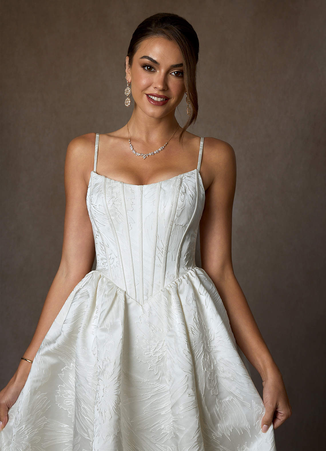 Azazie Demetria Wedding Dresses Diamond White Ball-Gown Strapless Floral Jacquard Dress image6