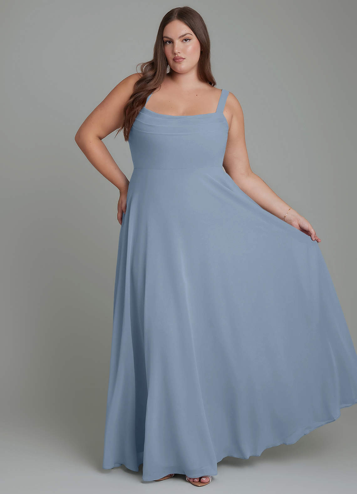 Azazie Shaude Bridesmaid Dresses Dusty Blue A-Line Pleated Chiffon Dress image1