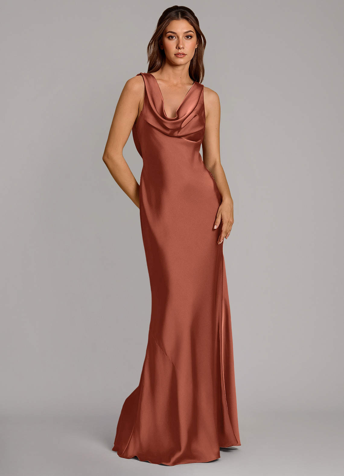 Azazie Cheryl Vestidos de damas de honor Vestido de Arcilla de Satén Elástico de Corte Sirena image1