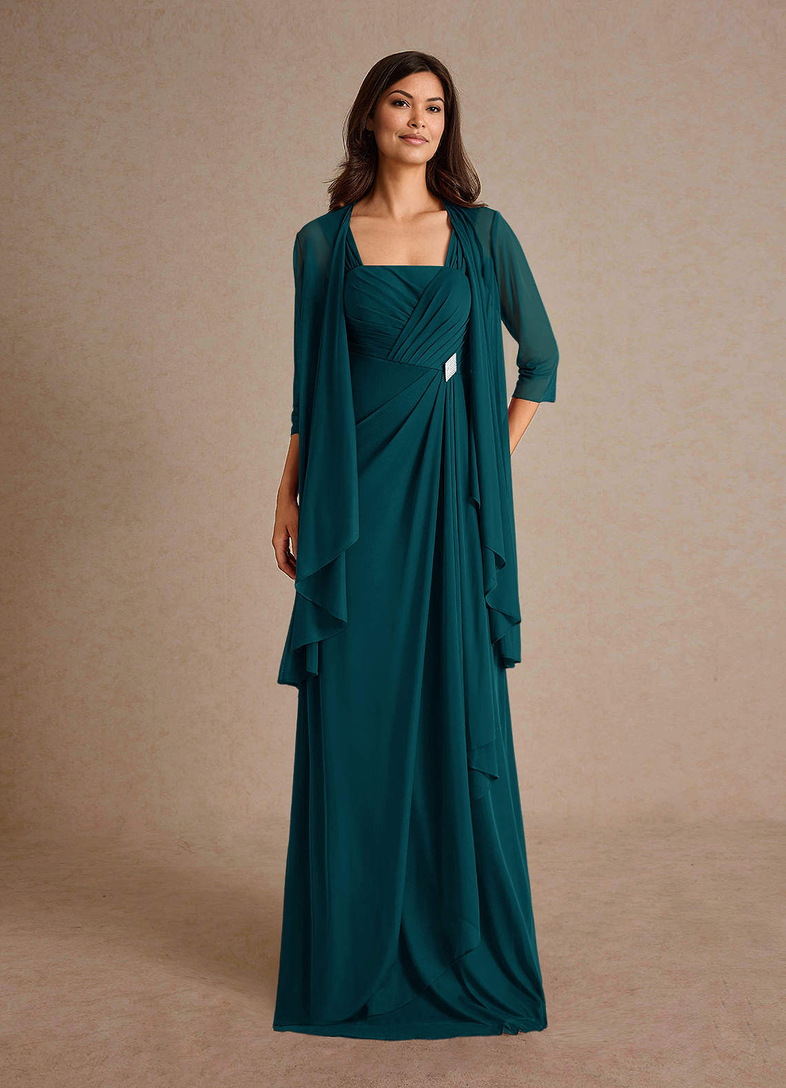 Azazie Clinton Mother of the Bride Dresses Pine A-Line Pleated Mesh Dress image3