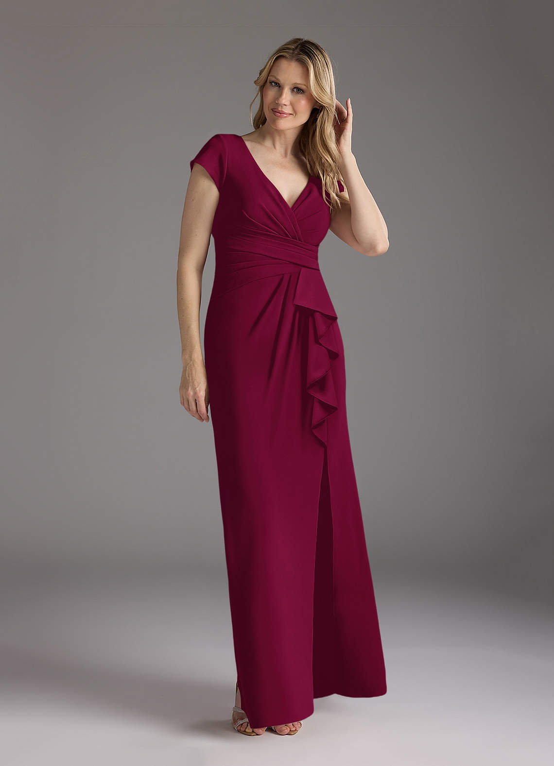 Azazie Tana vestidos de madre de la novia Vestido de Borgoña de Crepé elástico de Sirena con Cuello en V plisado image1