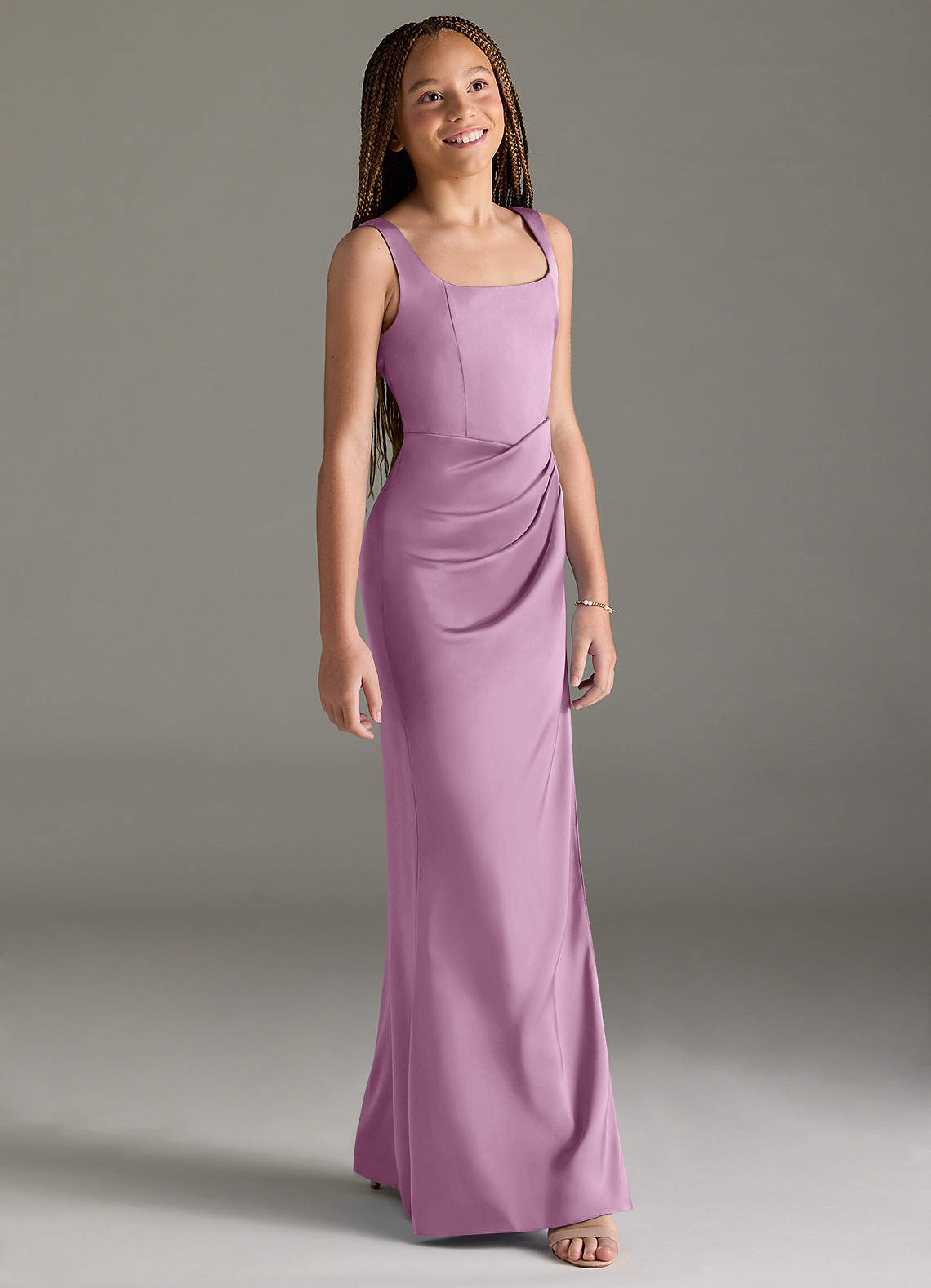 Azazie Mero Junior Wisteria Mermaid Pleated Stretch Satin Dress image2