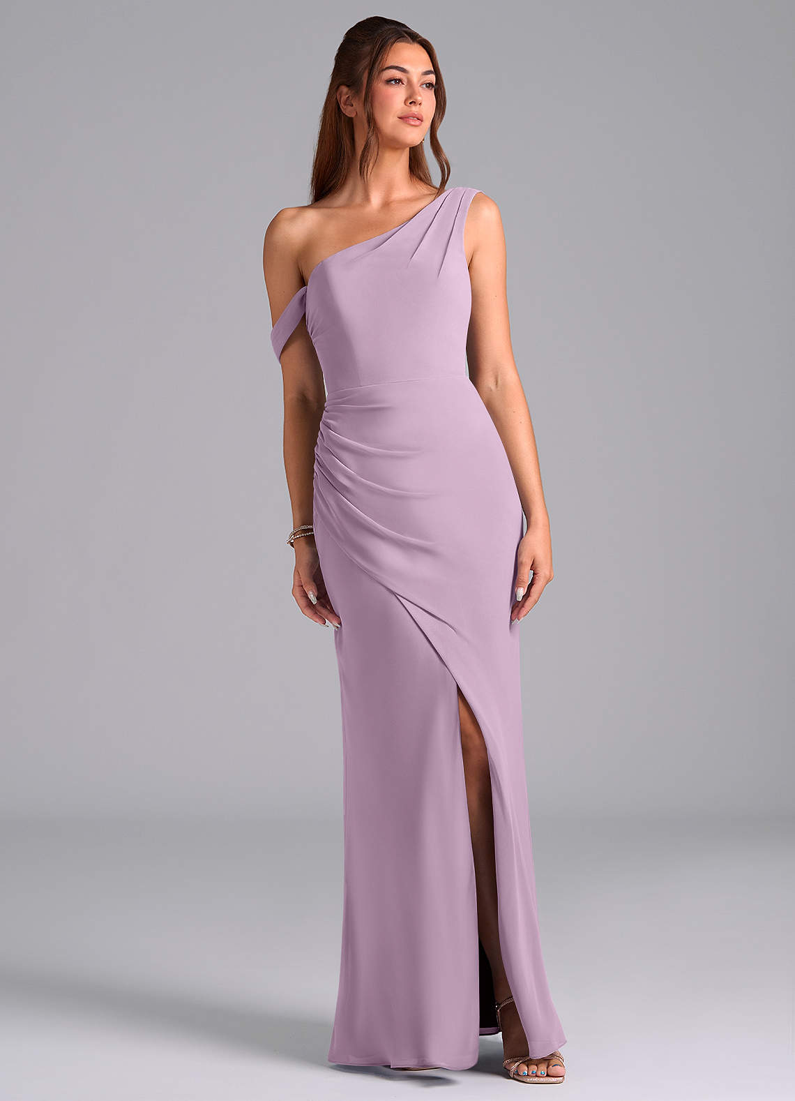 Azazie Madelyn Jurken voor bruidsmeisjes Converteerbaar Jurk van Chiffon met Zeemeermin Off the Shoulder Blauweregen image1