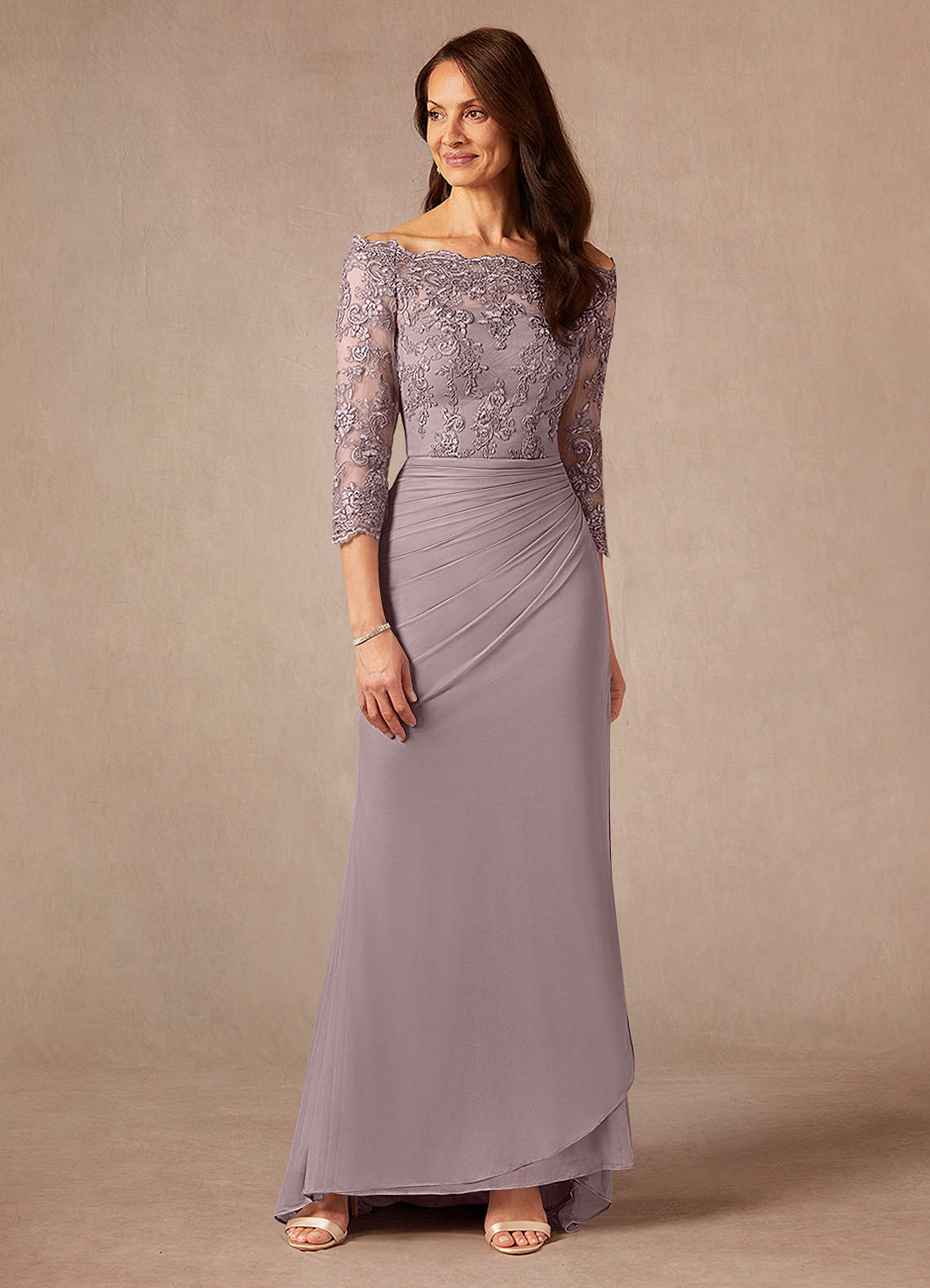Azazie Rhonda Abiti per la Madre della Sposa Abito Sirena in Maglia a Spalla Scoperta Dusk image1