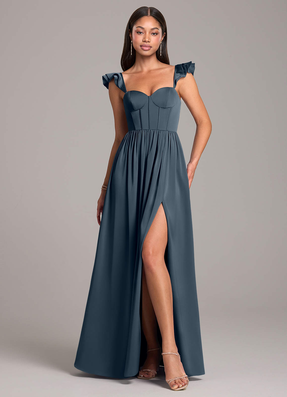 Azazie Denisse Brautjungfernkleider A-Linie Gestreift Stretch-Satin Kleid Zwielichtviolett image1