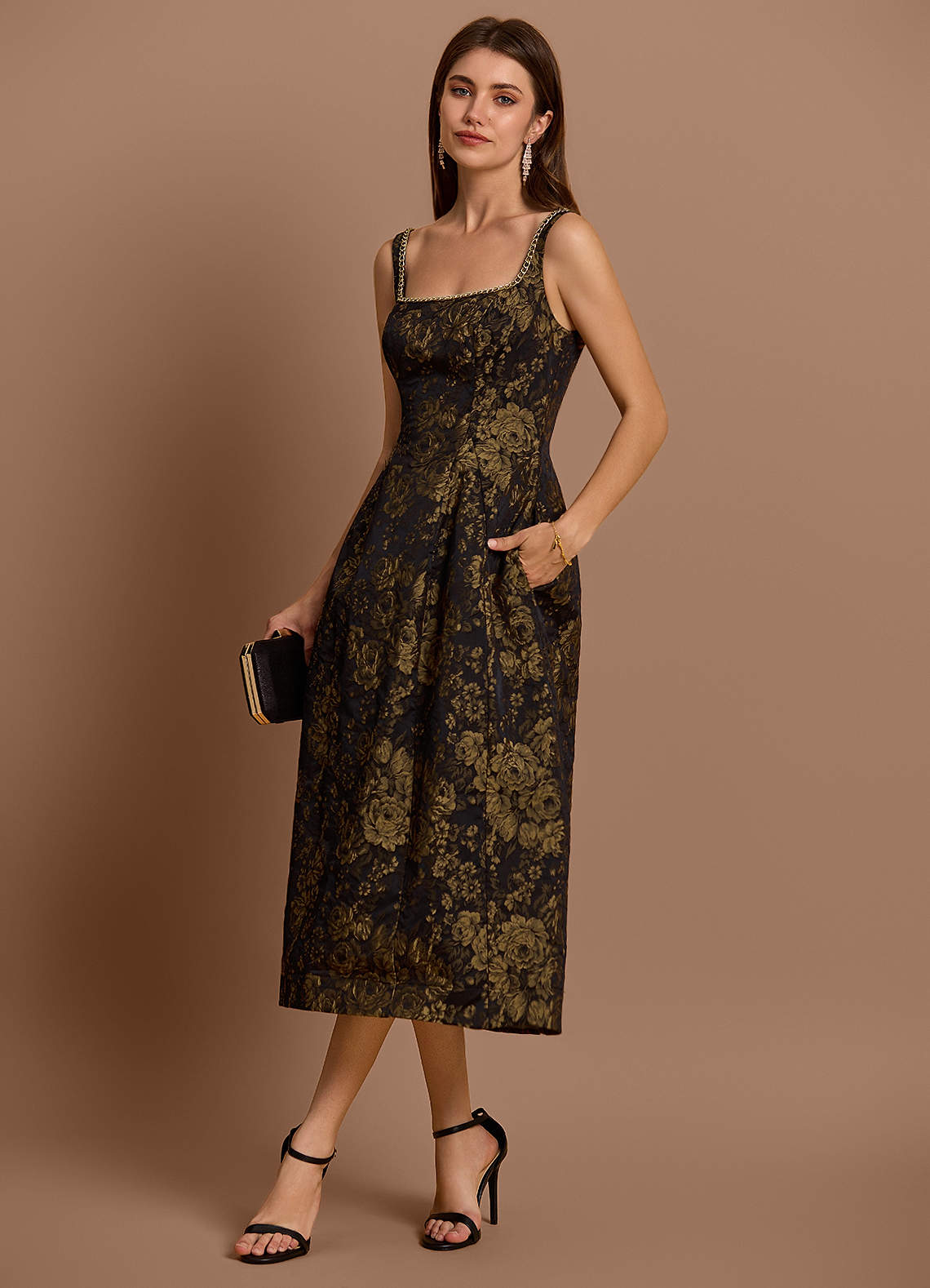 Zara Gold Black Midi Dress Zara Gold Black Midi Dress