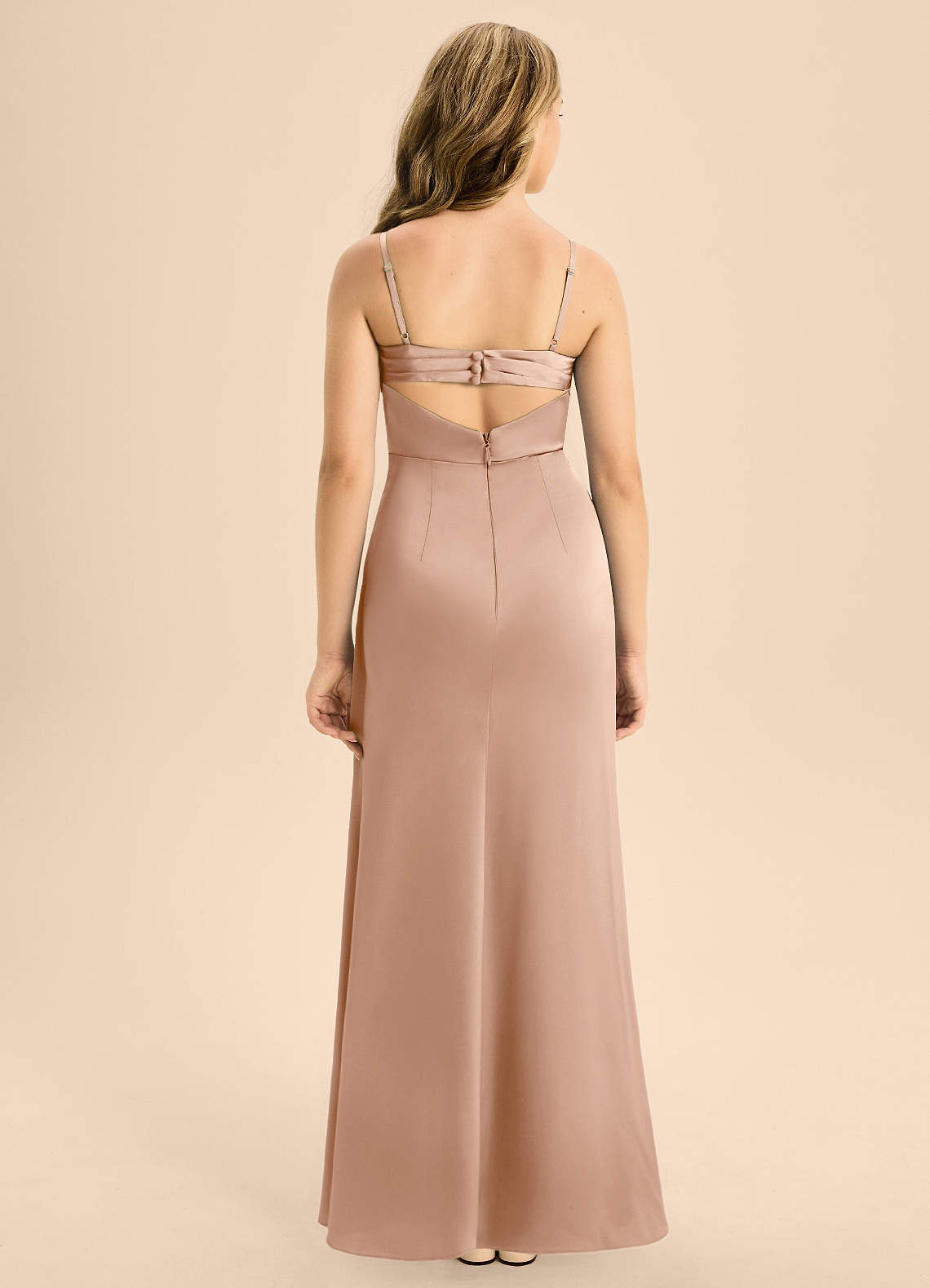 Azazie Renna Junior Vestido de Rosa Inglesa de Satén Elástico de Corte en A con Plisado image1