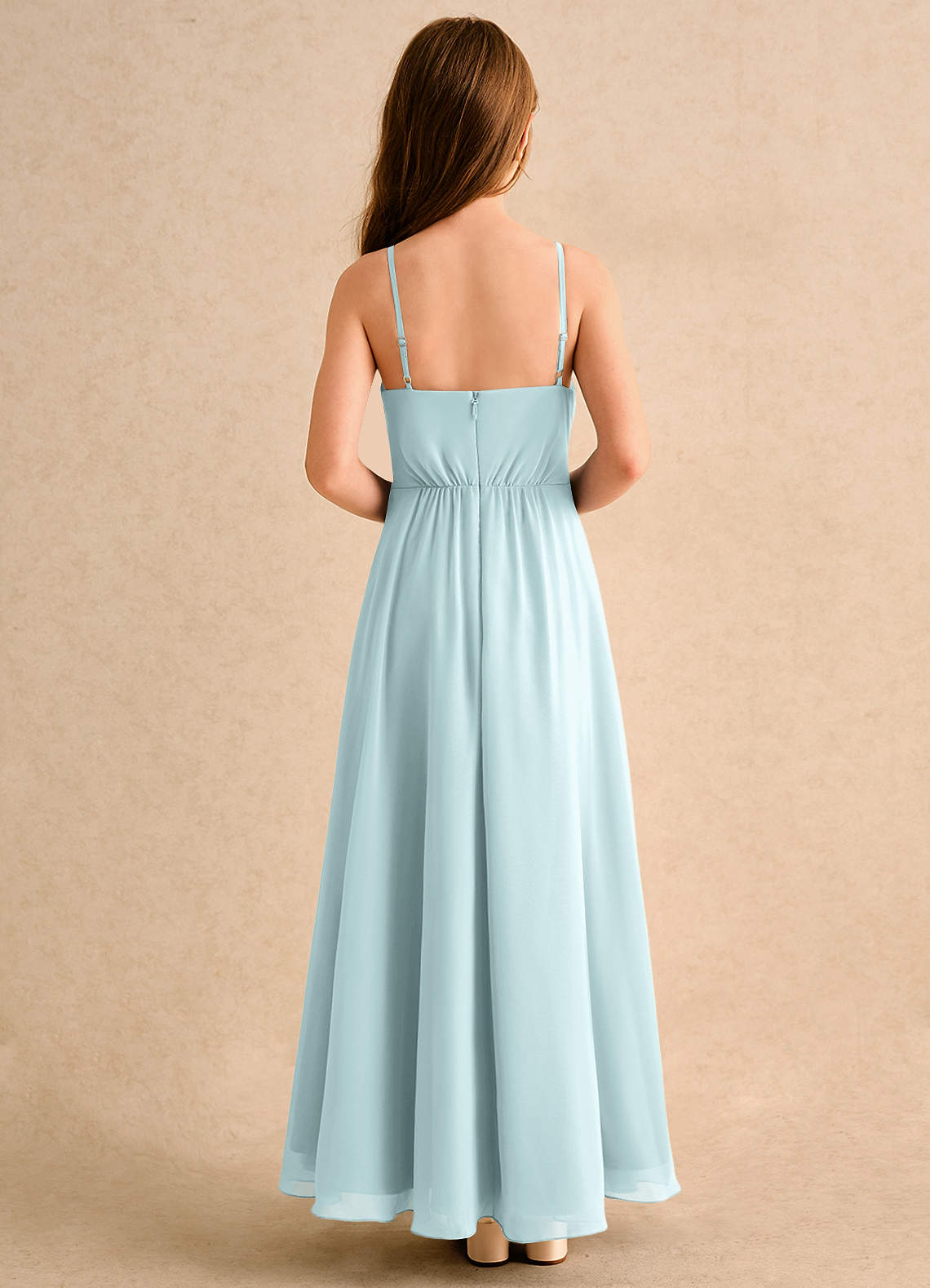 Azazie Twilight Dance Girls Formal Blumenmädchenkleider A-Linie Plissee Chiffon Kleid Nebel image1