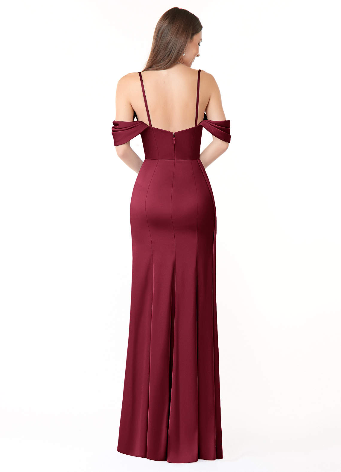 Azazie Amyra Bridesmaid Dresses Burgundy Mermaid Off the Shoulder Stretch Satin Convertible Dress image1